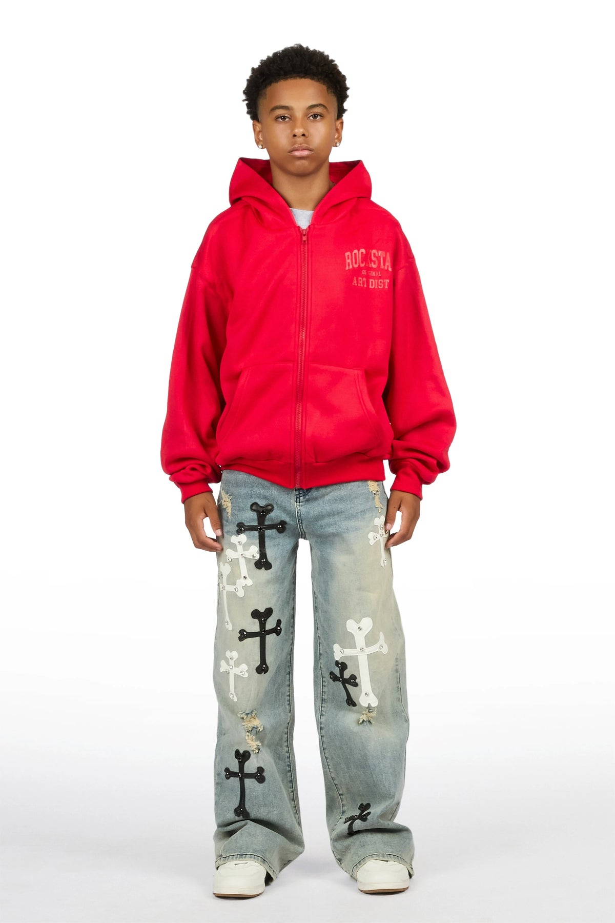 Boys Oliver Medium Blue Patch Baggy Fit Jean