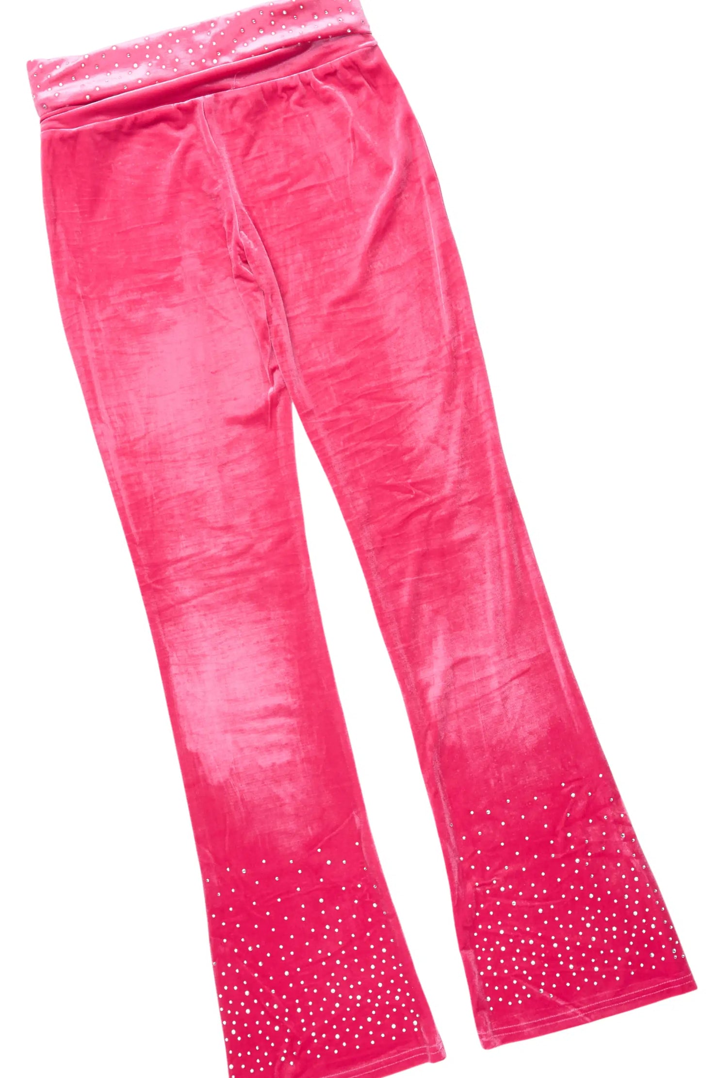 Rachell Hot Pink Rhinestone Velour Stacked Track Set