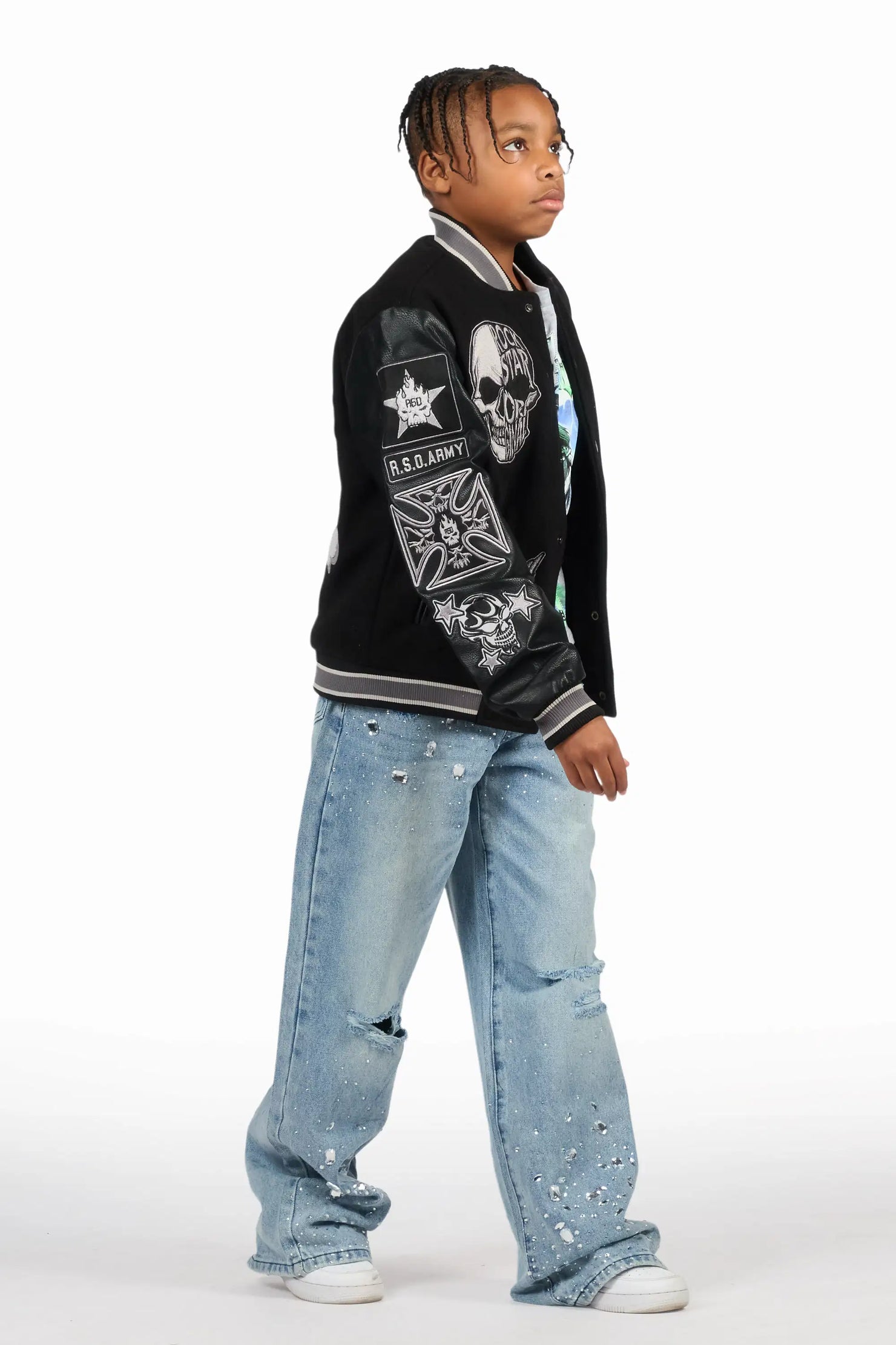 Boys Glanz Rhinestone Light Blue Baggy Fit Jean