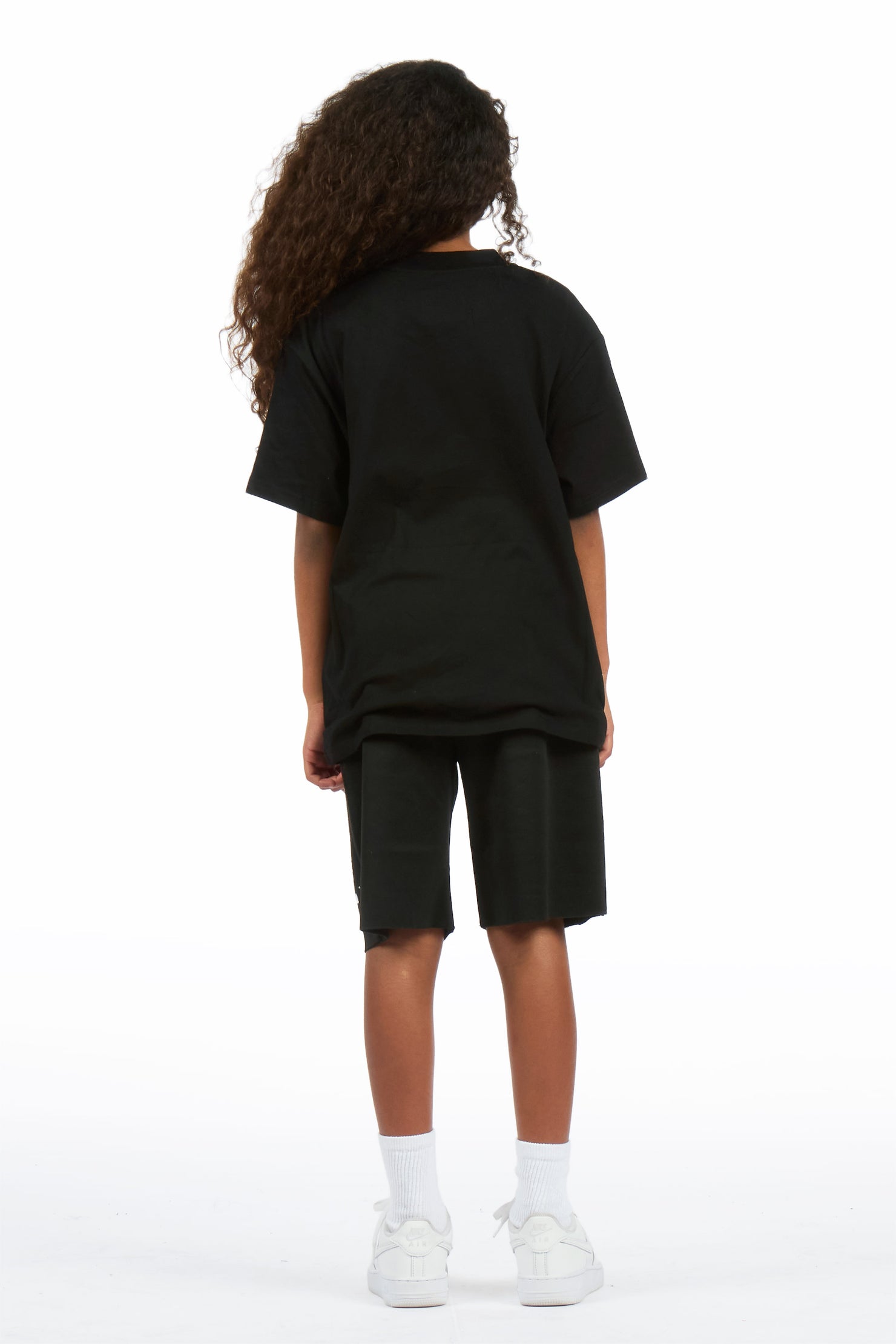 Girls Porsha Black Rhinestone Short Set