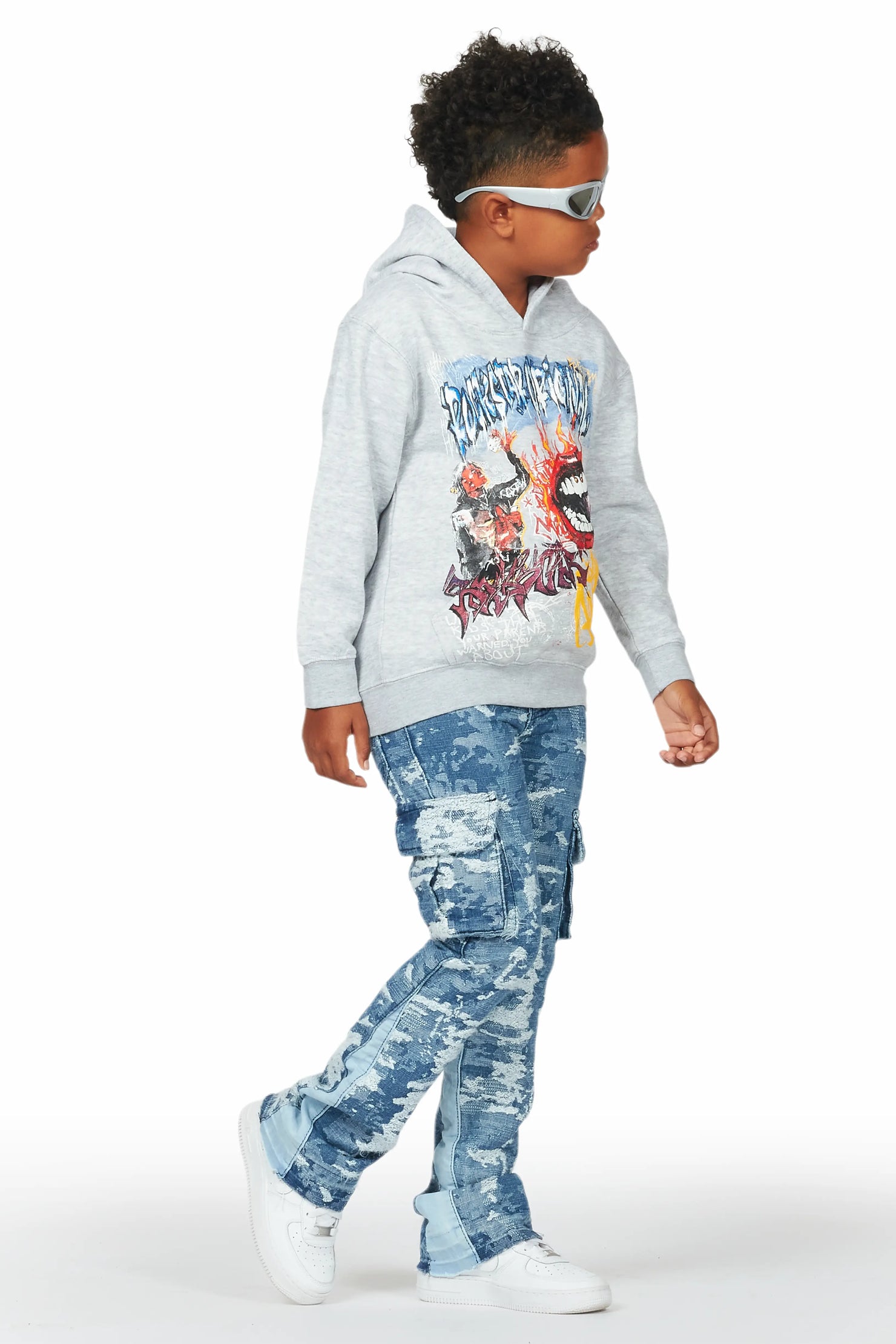 Boys Yooz Grey Hoodie/Stacked Flare Jean Set