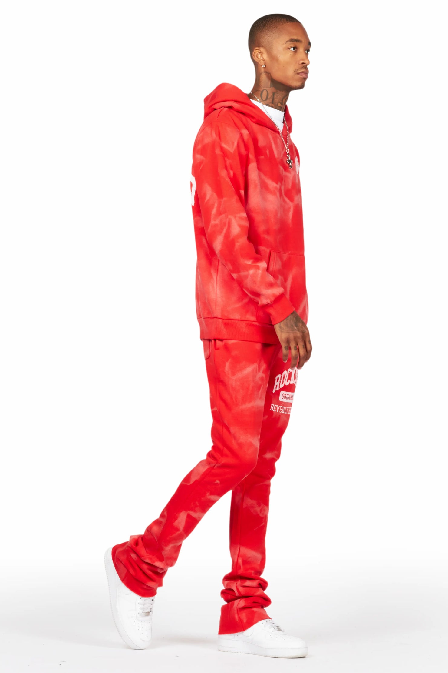 Member Red Hoodie Patchwork Stacked Flare Track Set