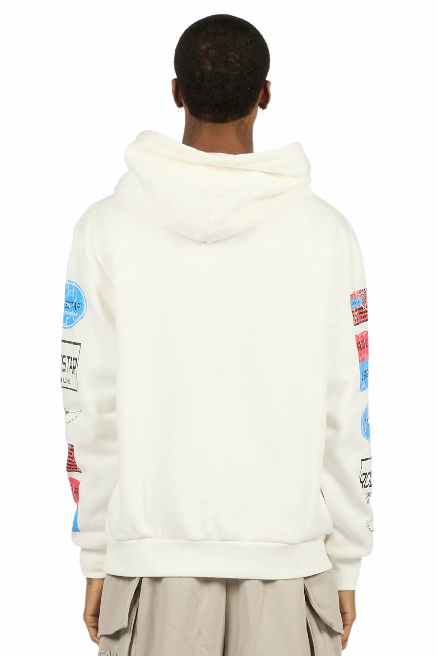 Rso Racing Club White Distressed Graphic Relaxed Hoodie