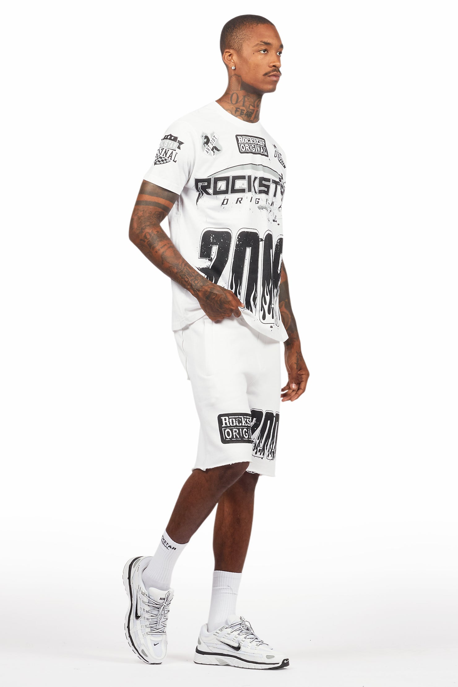 Amos White T-Shirt/Raw Edge Short Set