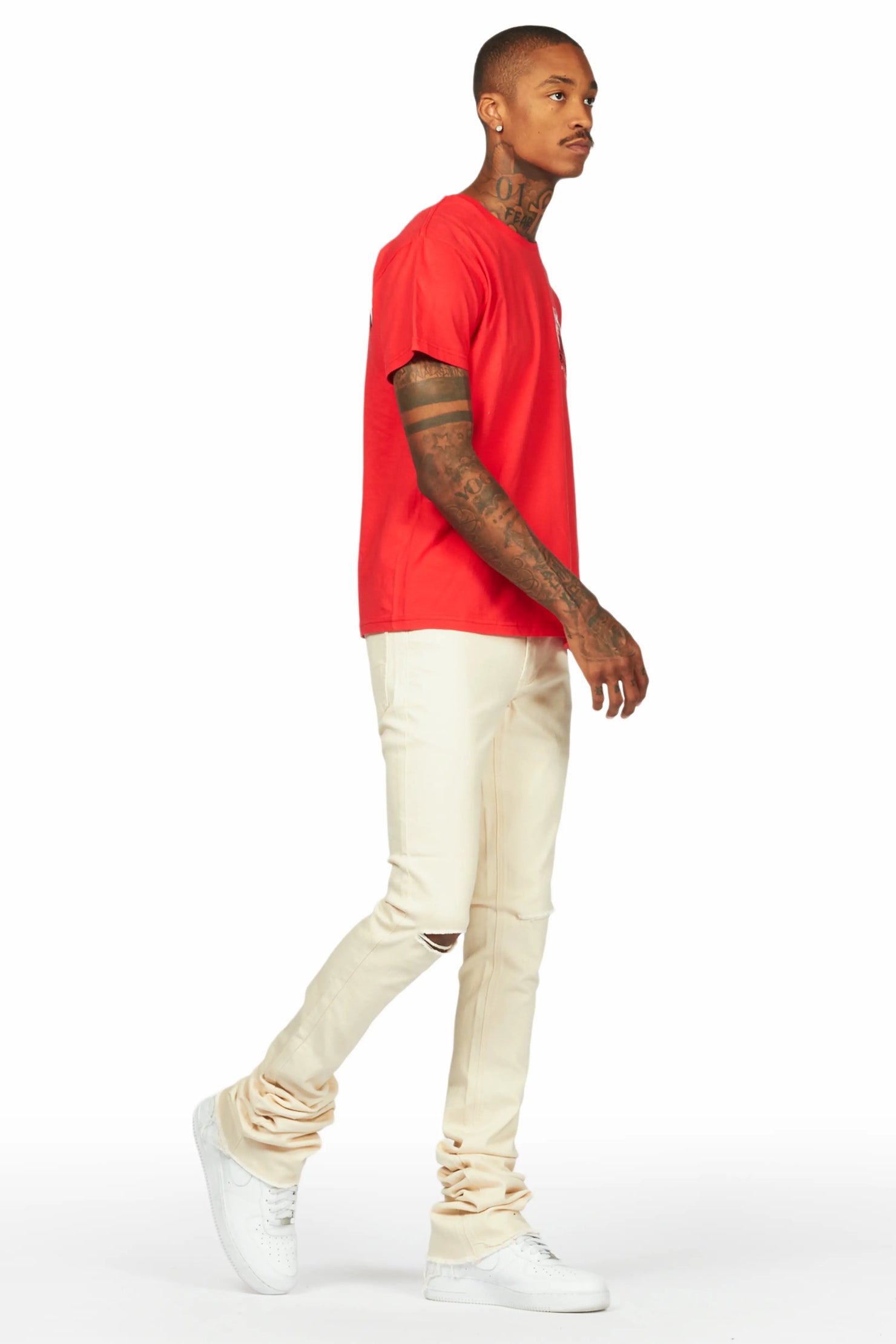 Wizzurd Red T-Shirt & Josiah Beige Super Stacked Flare Jean Bundle