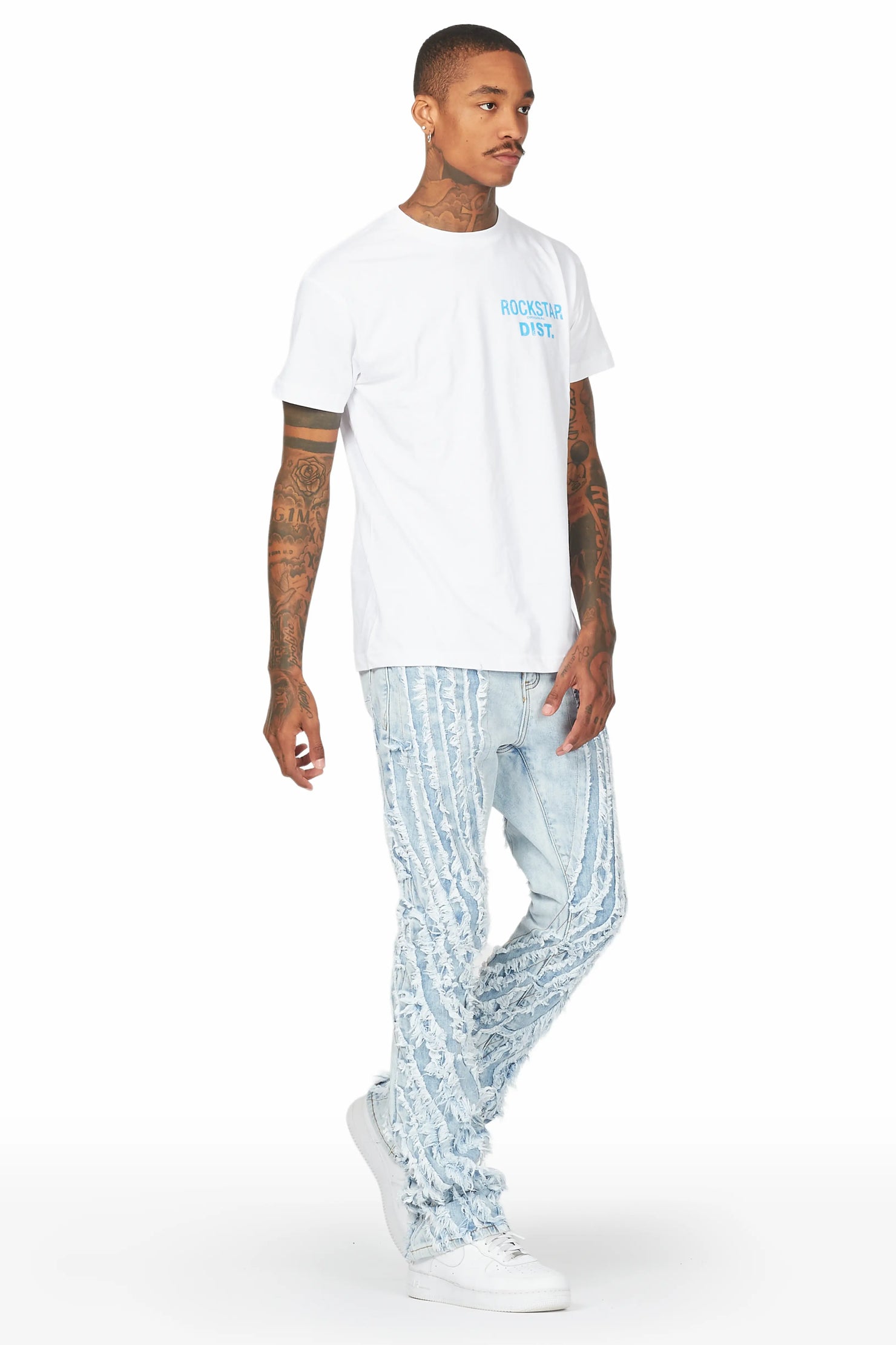 Miko Blue Stacked Frayed Jean