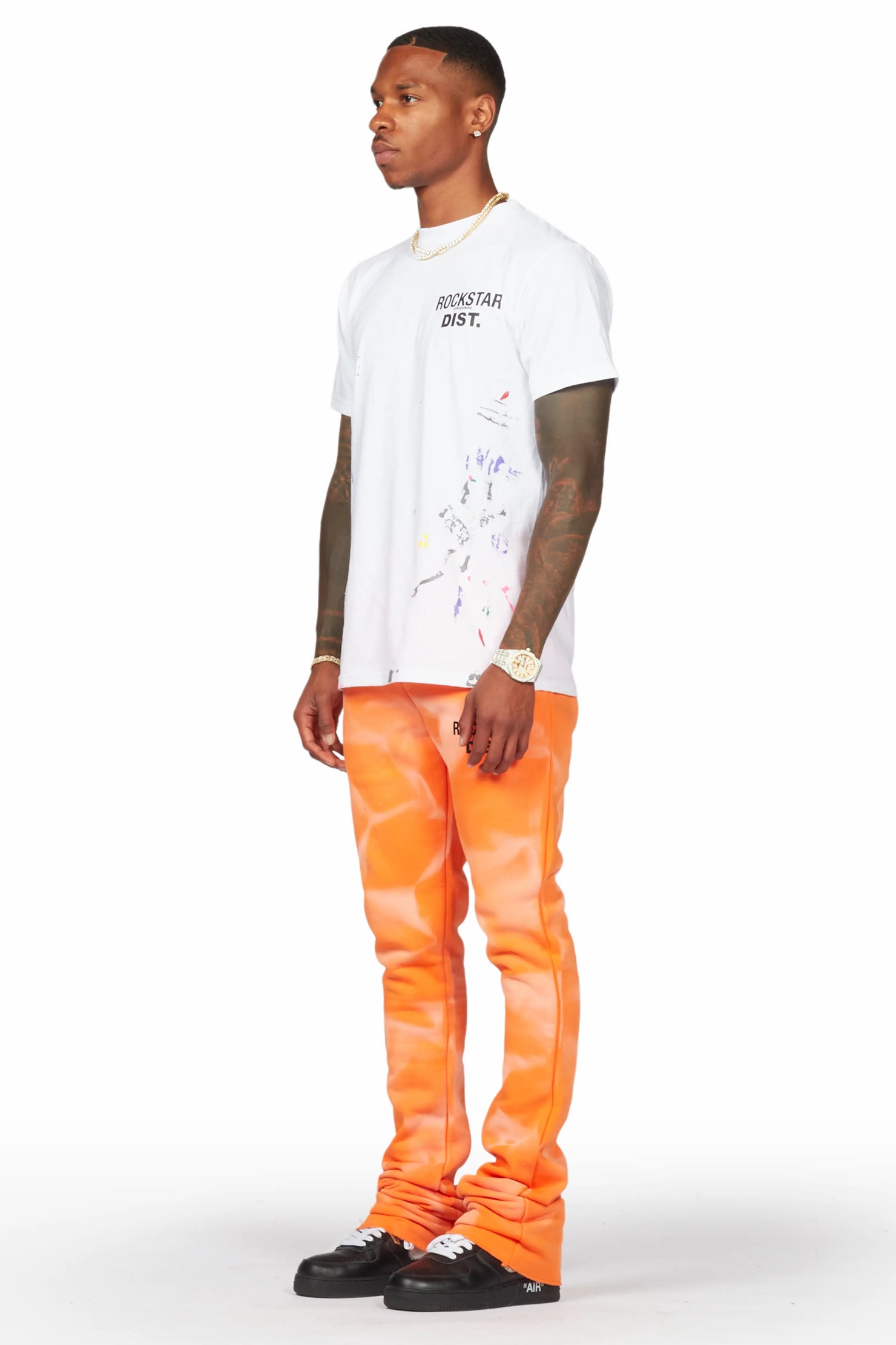 Mallor Orange Graphic Stacked Flare Pant