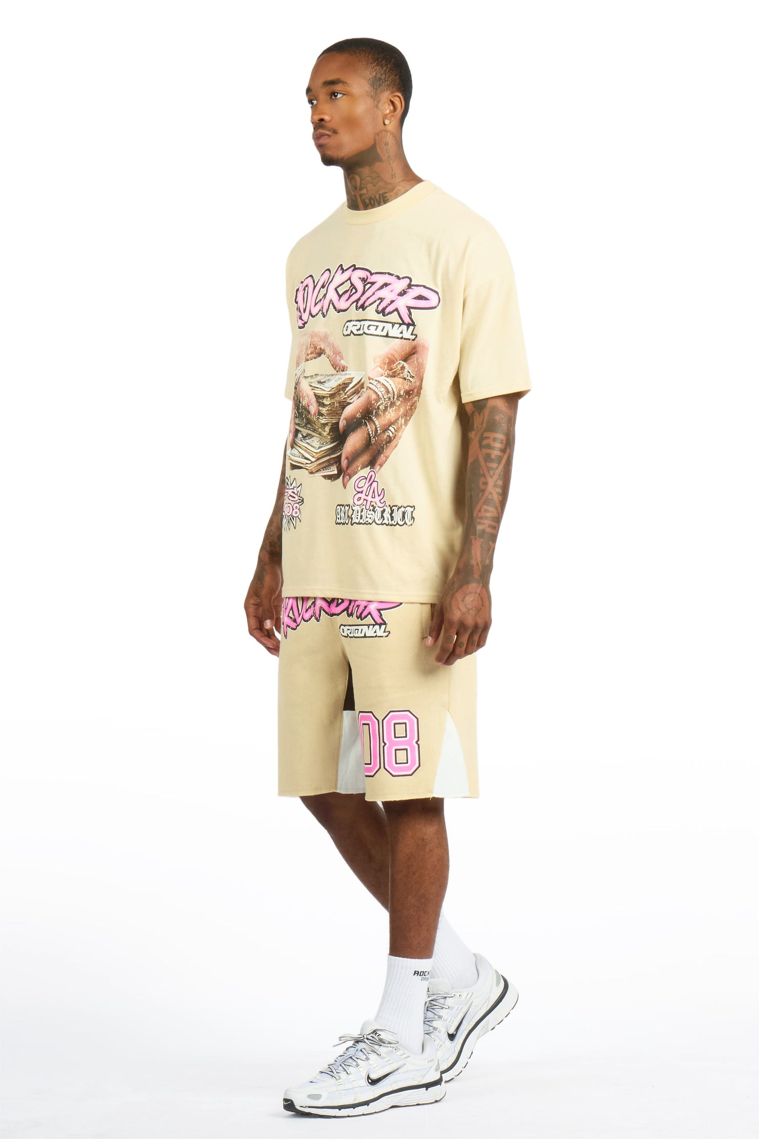 Madhur Beige/Pink T-Shirt/Short Set