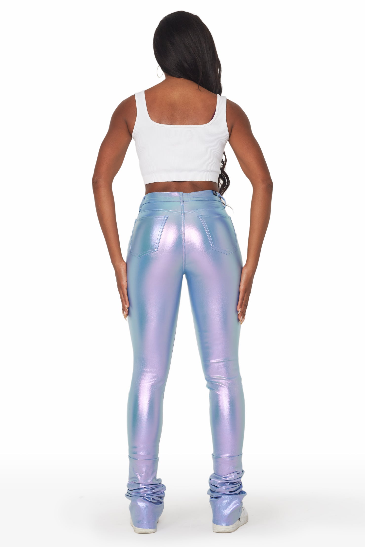 Zaniyah Metallic Purple PU Super Stacked Pant
