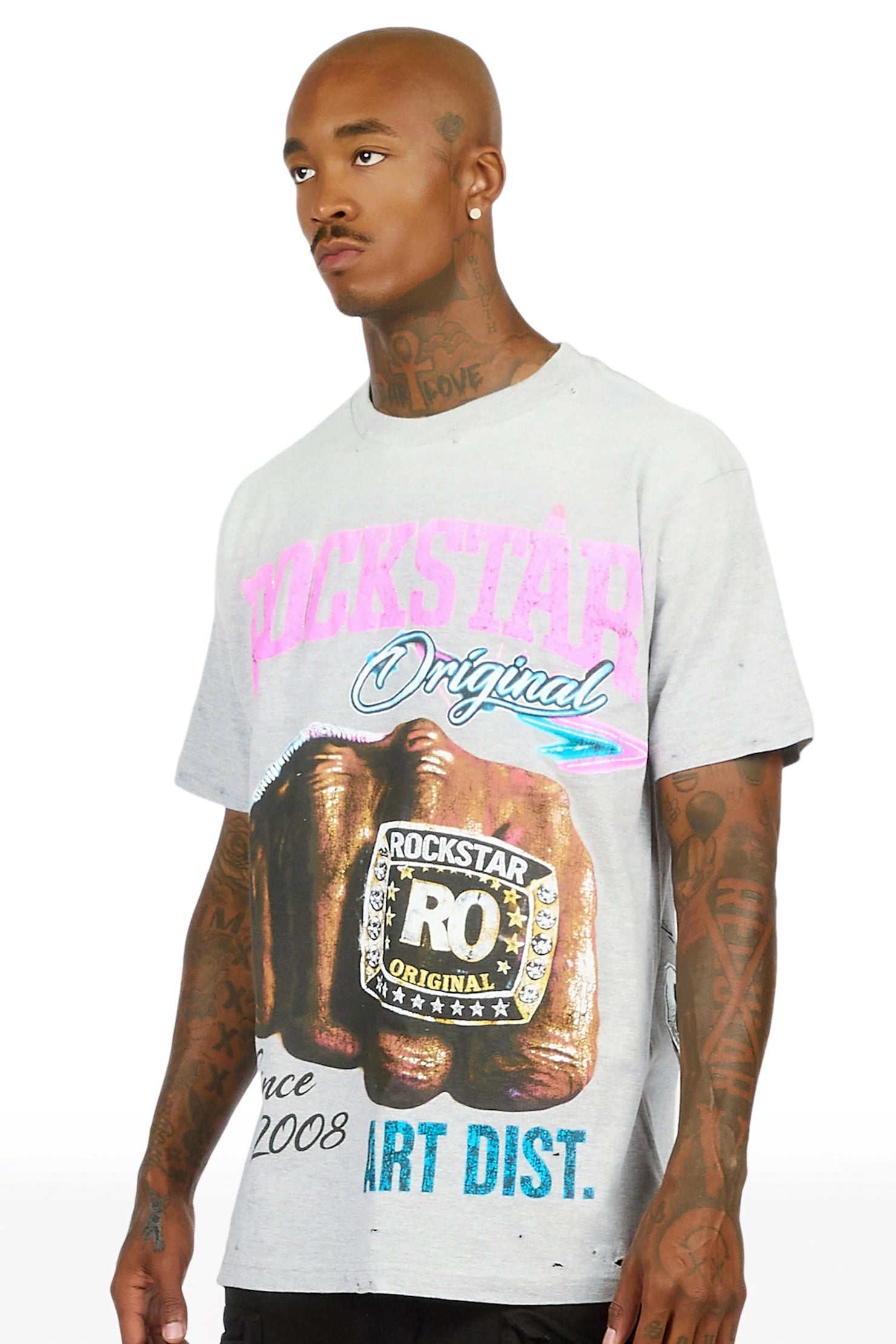 Dewayne Heather Grey Oversized Graphic T-Shirt