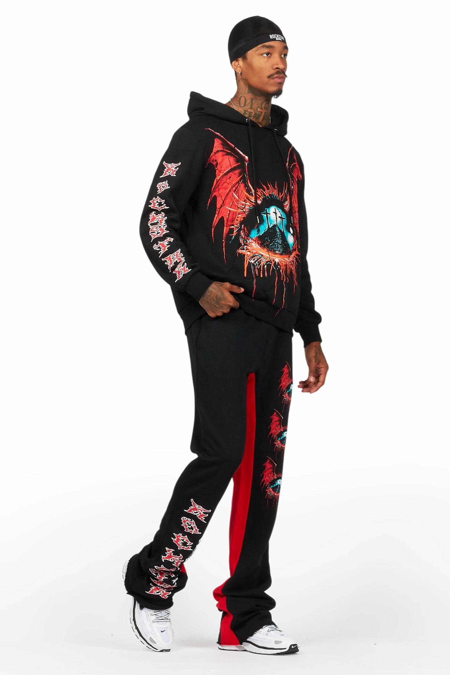 Darden Black/Red Hoodie/Baggy Track Pant Set