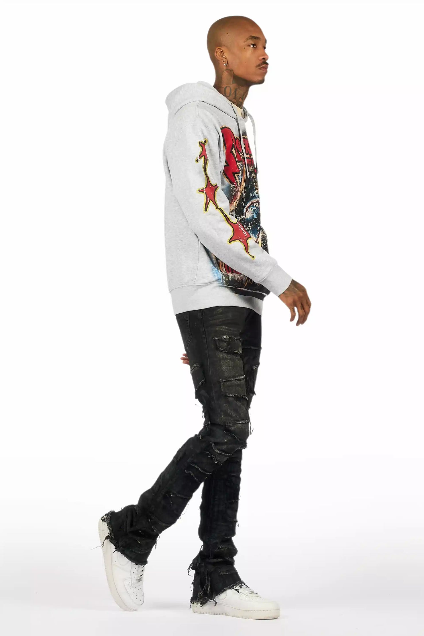 Shake Grey Oil Wash Stacked Flare Jean