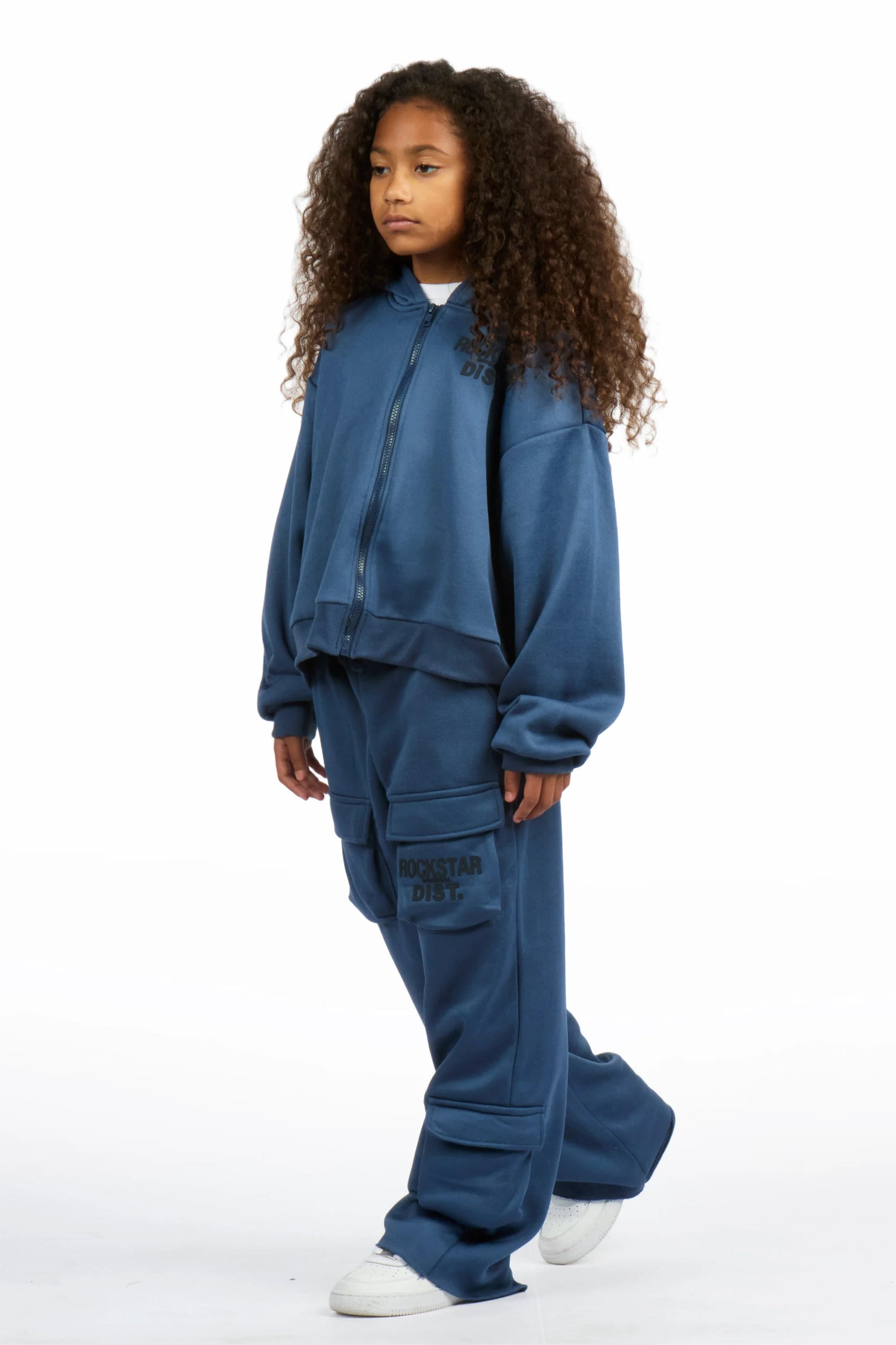 Girls Mauricia Navy Crop Baggy Track Set