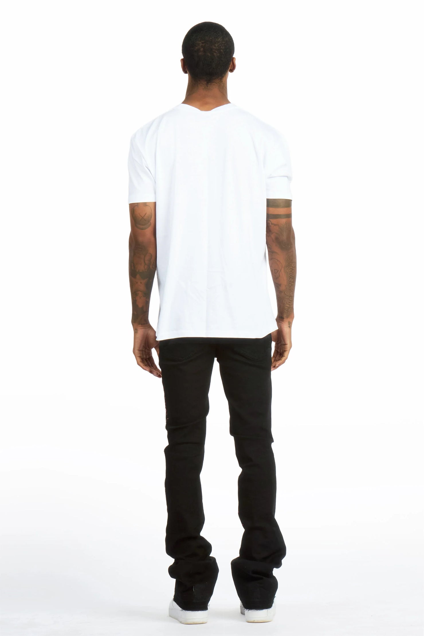 Xirel White/Black Oversized Graphic T-Shirt & Twinkle Rhinestone Stacked Flare Jean Set
