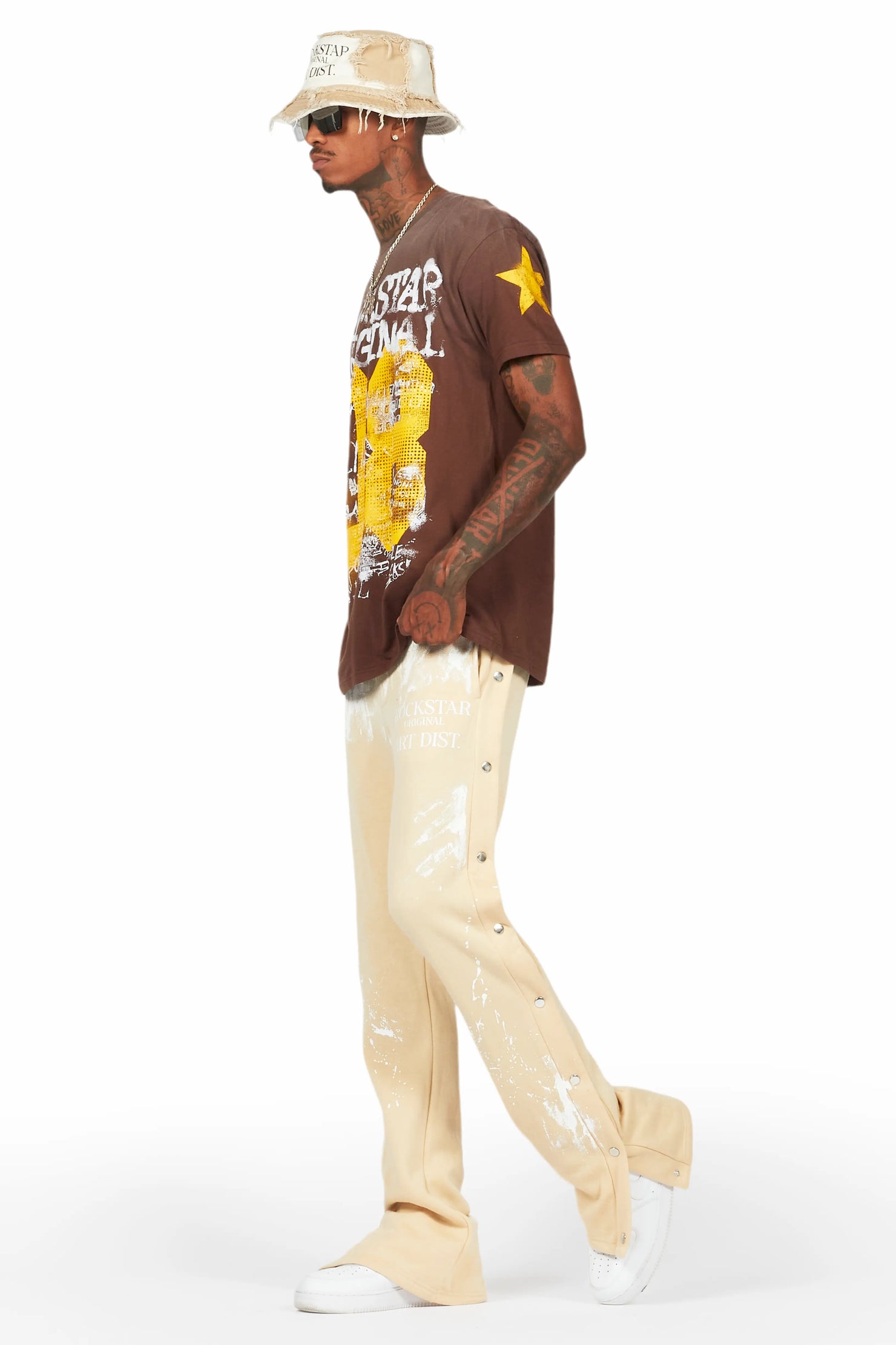 Filip Beige Baggy Snap Button Pant