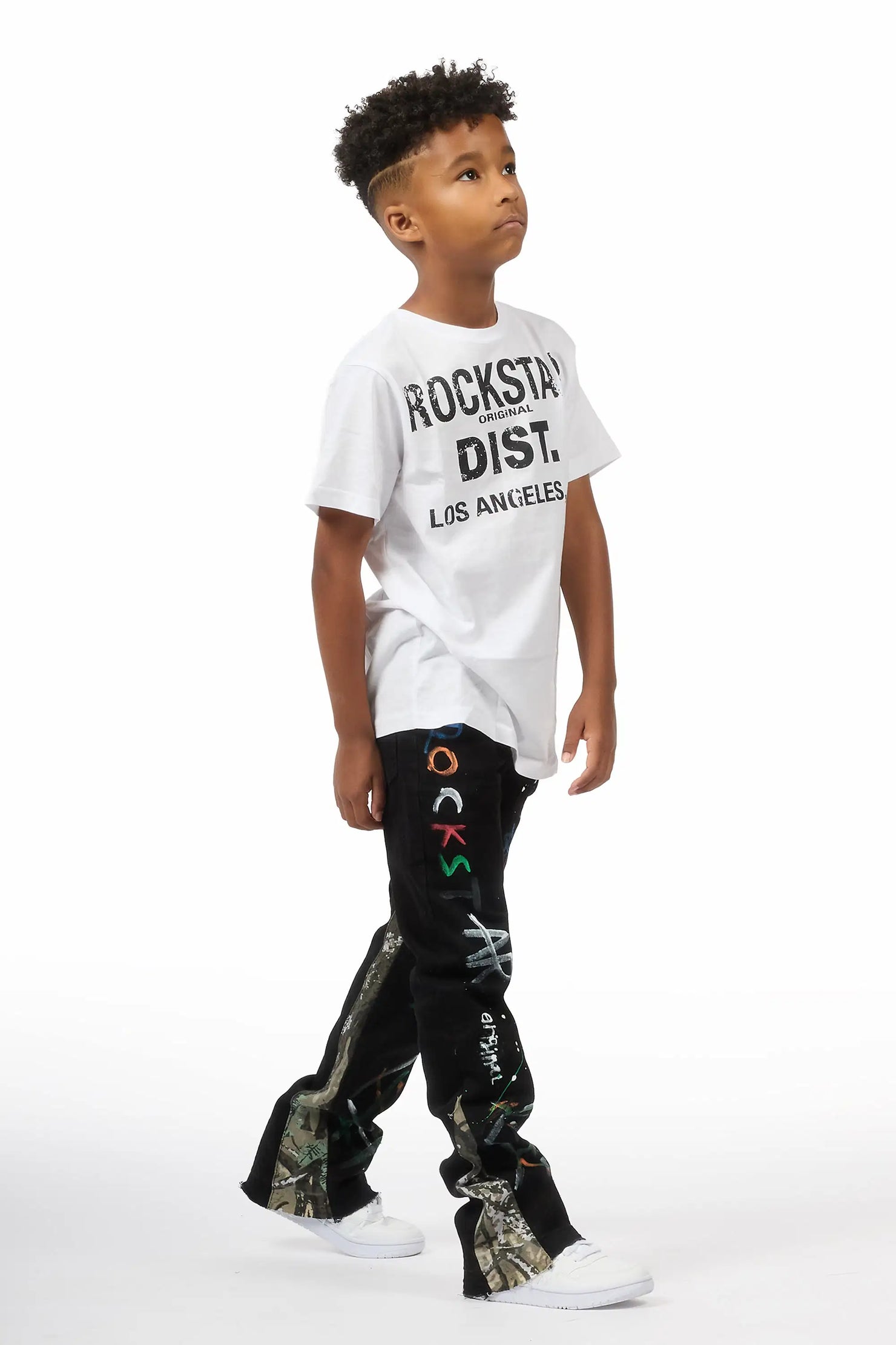 Boys Strass Black Painted Stacked Flare Jean