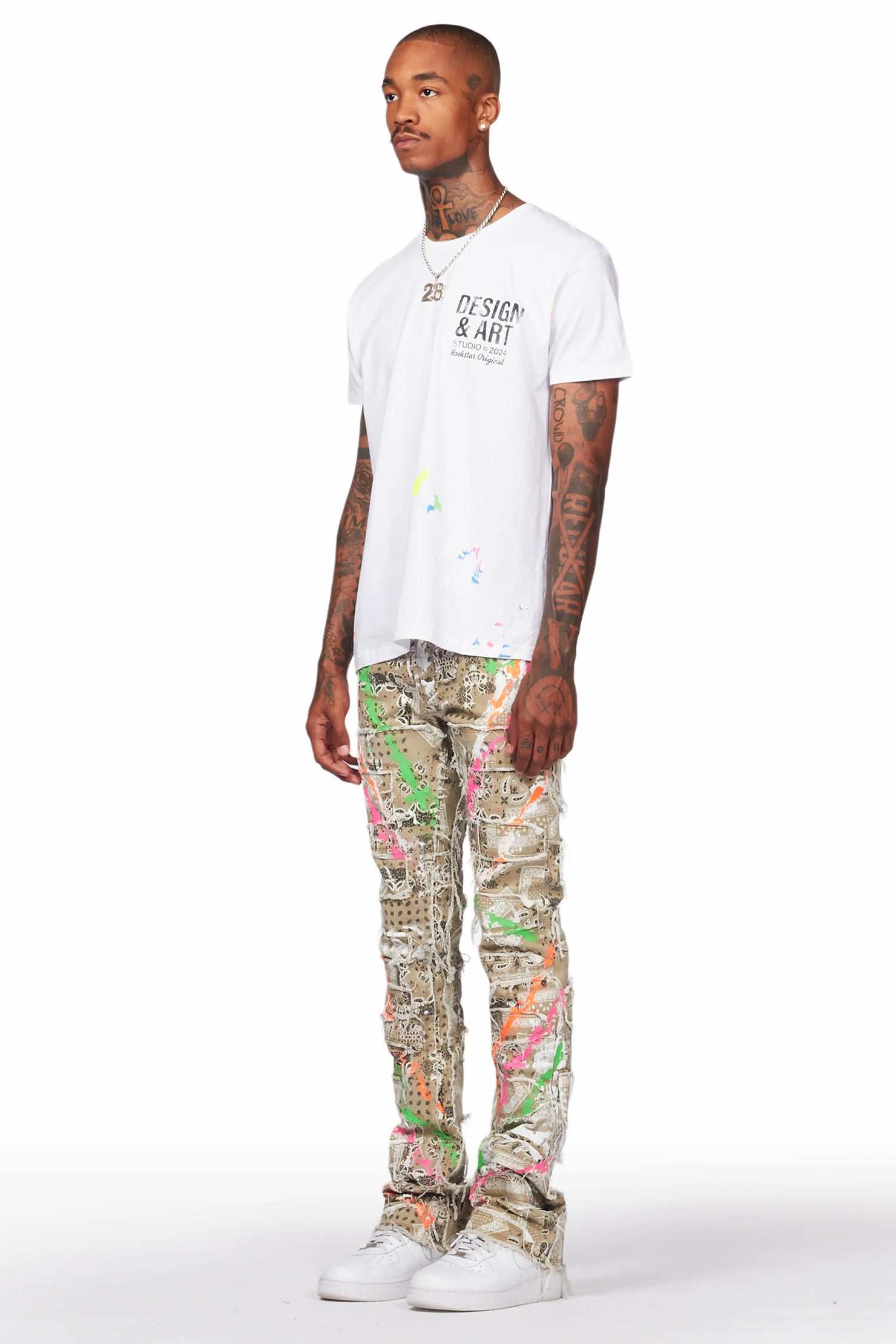 Fahim Beige Painter Stacked Flare Jean