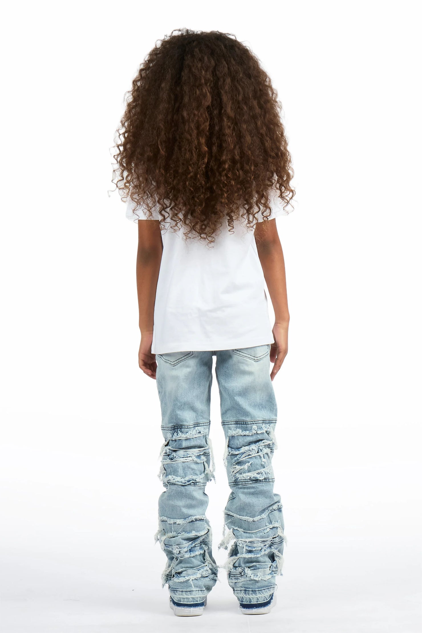 Girls Vassa Blue Stacked Painter Flare Jean
