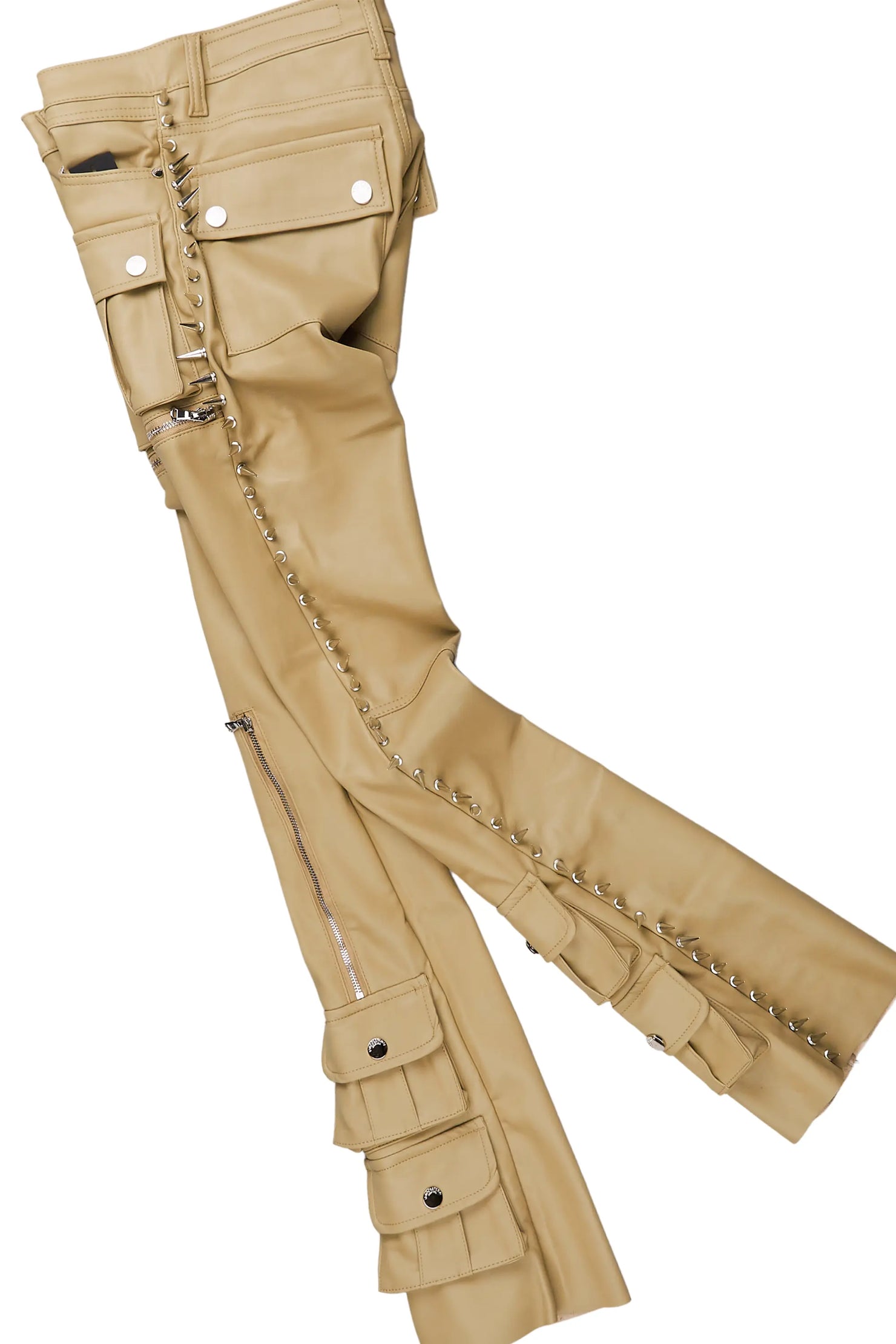 Inner Luv Black Oversized T-Shirt & Leopold Beige PU Stacked Flare Jean Bundle