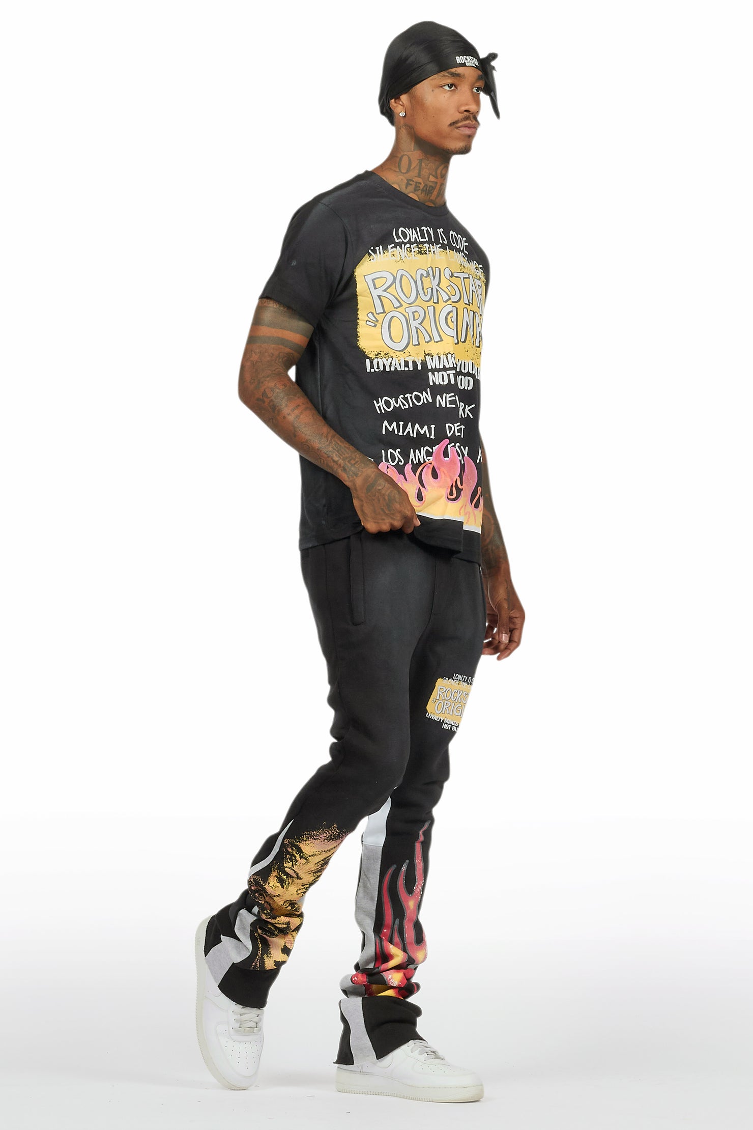 Beno Black/Yellow T-Shirt/Stacked Flare Track Set