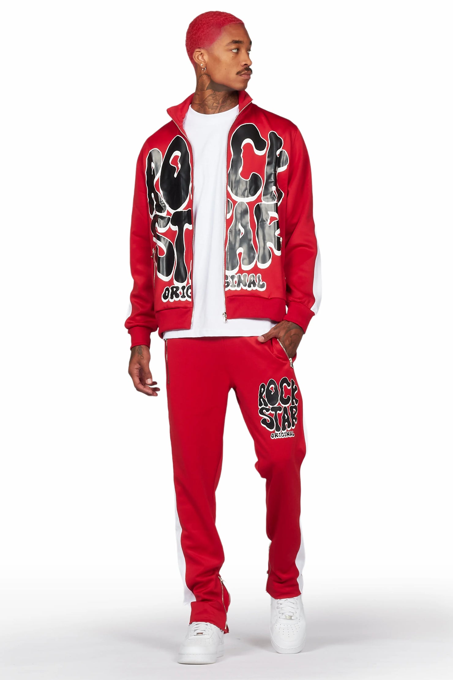 Warblen Red Tricot Slim Fit Track Set