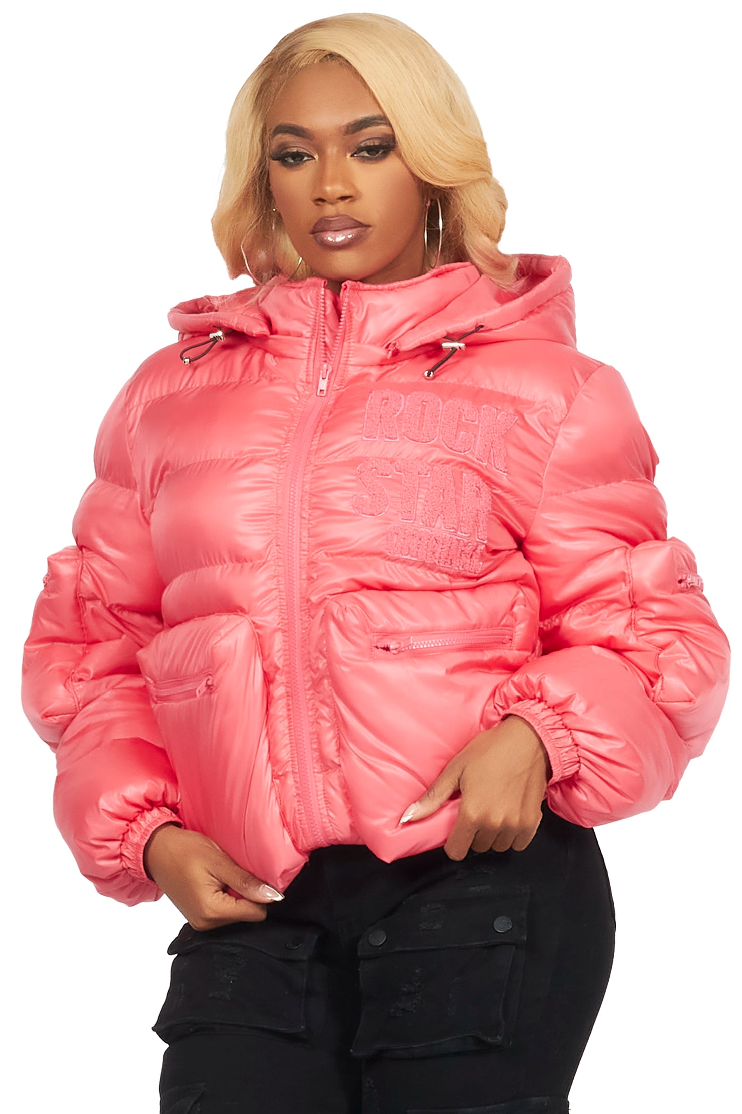 Keisha Pink Cargo Puffer Jacket