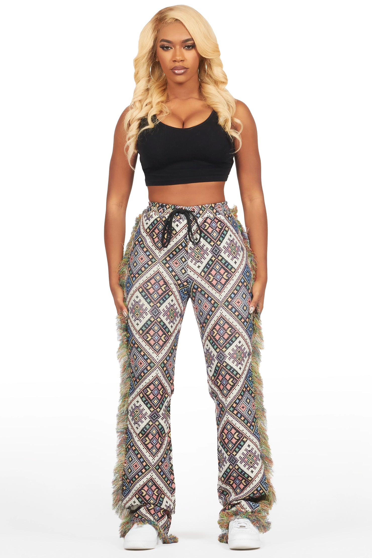 Missy Black Multi Print Tapestry Stacked Pant