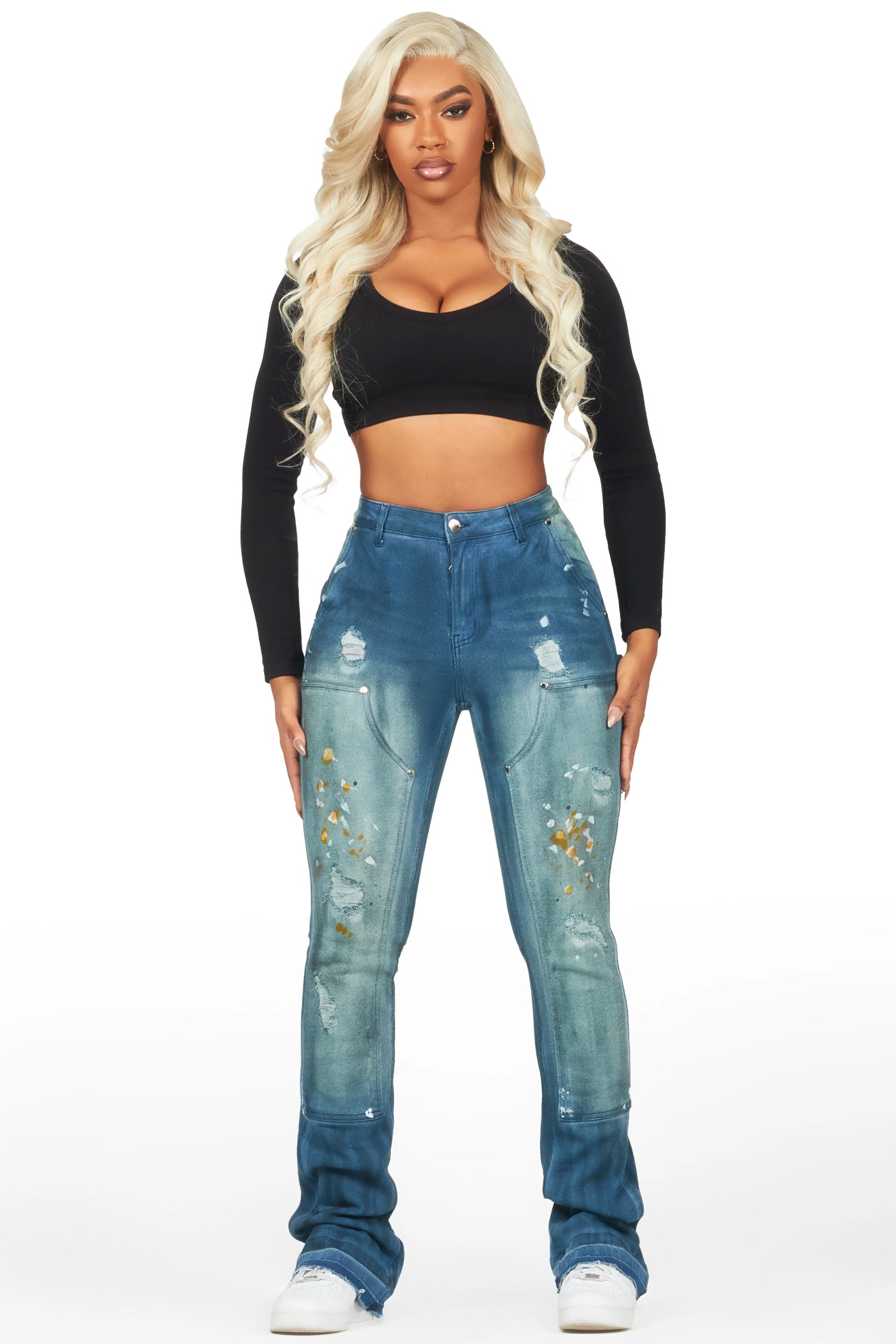 Miesha Blue Stacked Flare Jean