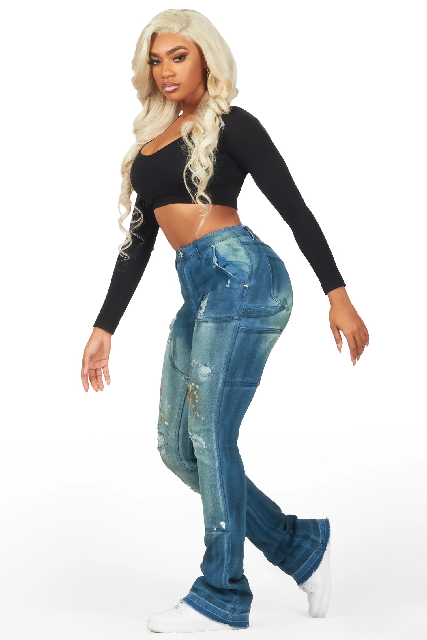 Miesha Blue Stacked Flare Jean