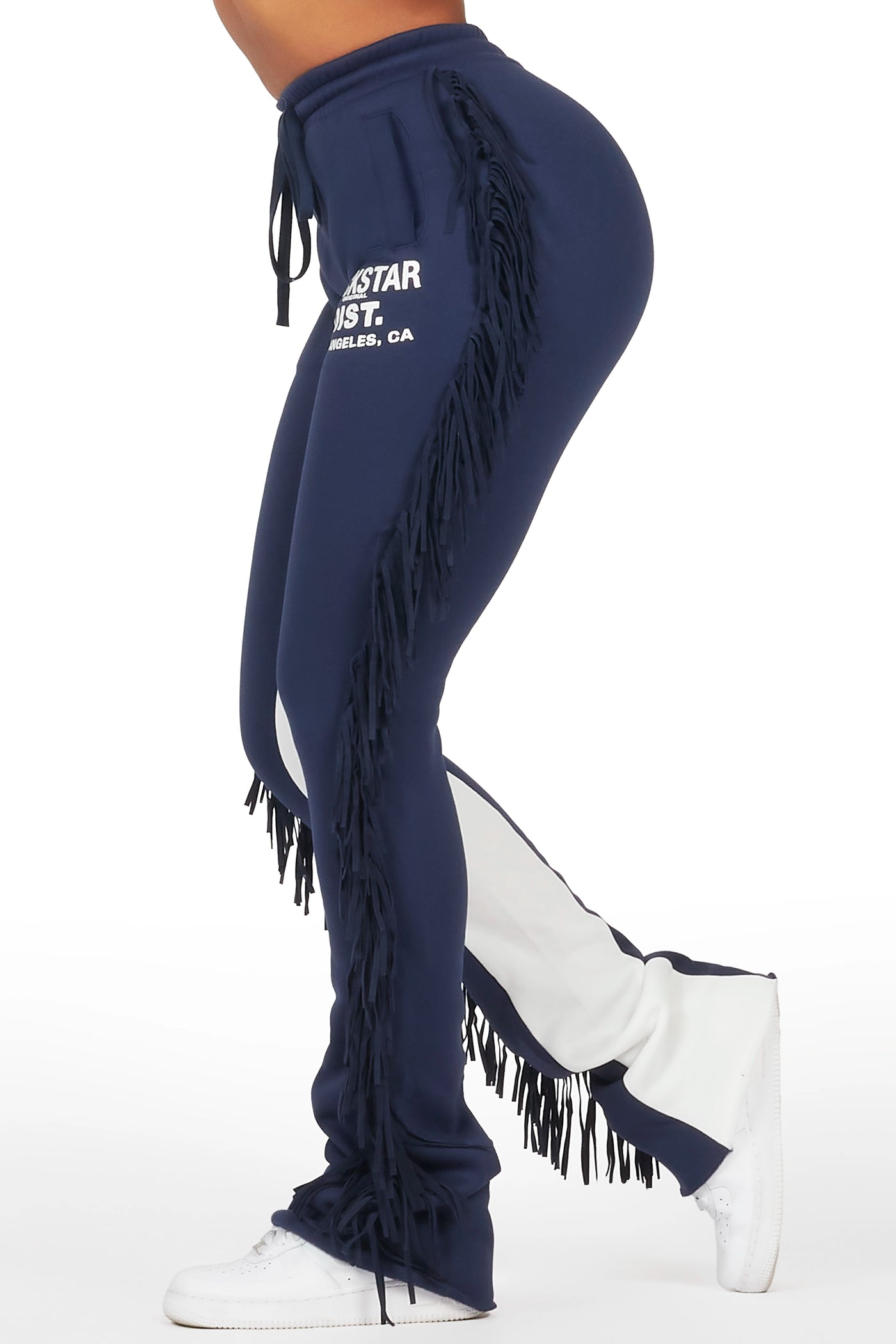 Kendra Navy Fringe Stacked Flare Track Pant– Rockstar Original