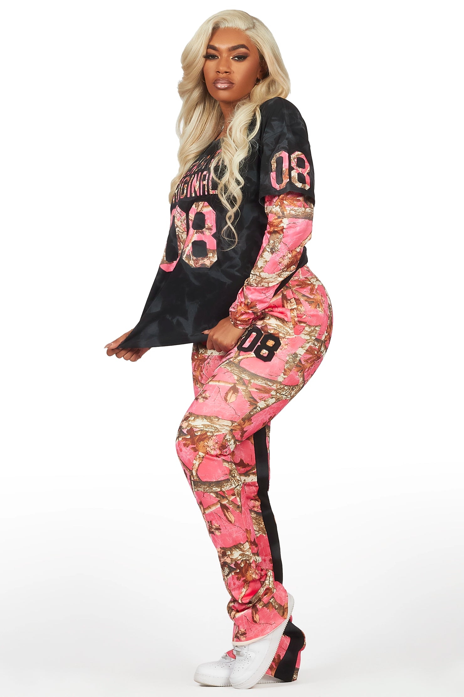Chriseana Black/Pink Tree Camo Double Layer T-Shirt Trackset