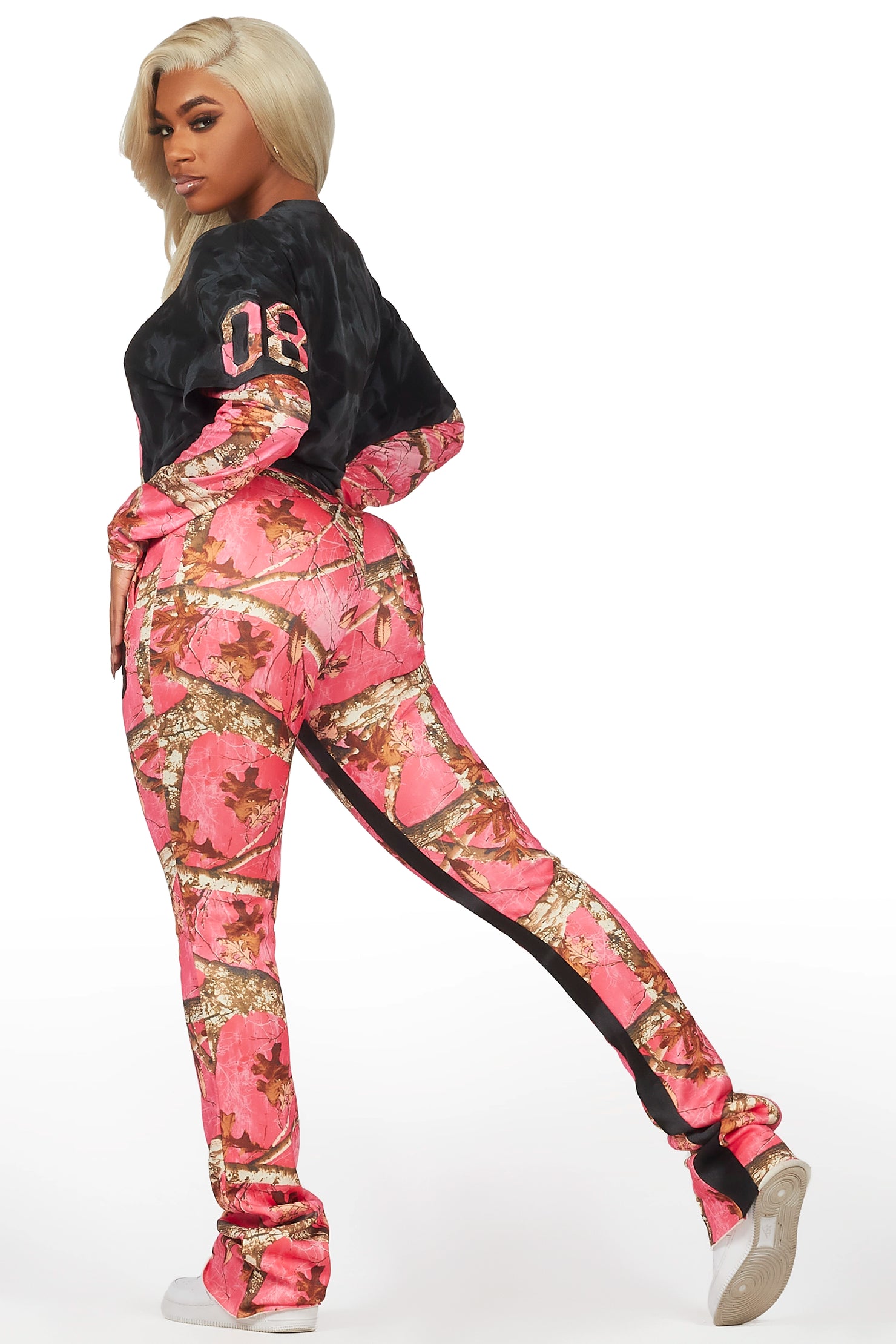 Chriseana Black/Pink Tree Camo Double Layer T-Shirt Trackset