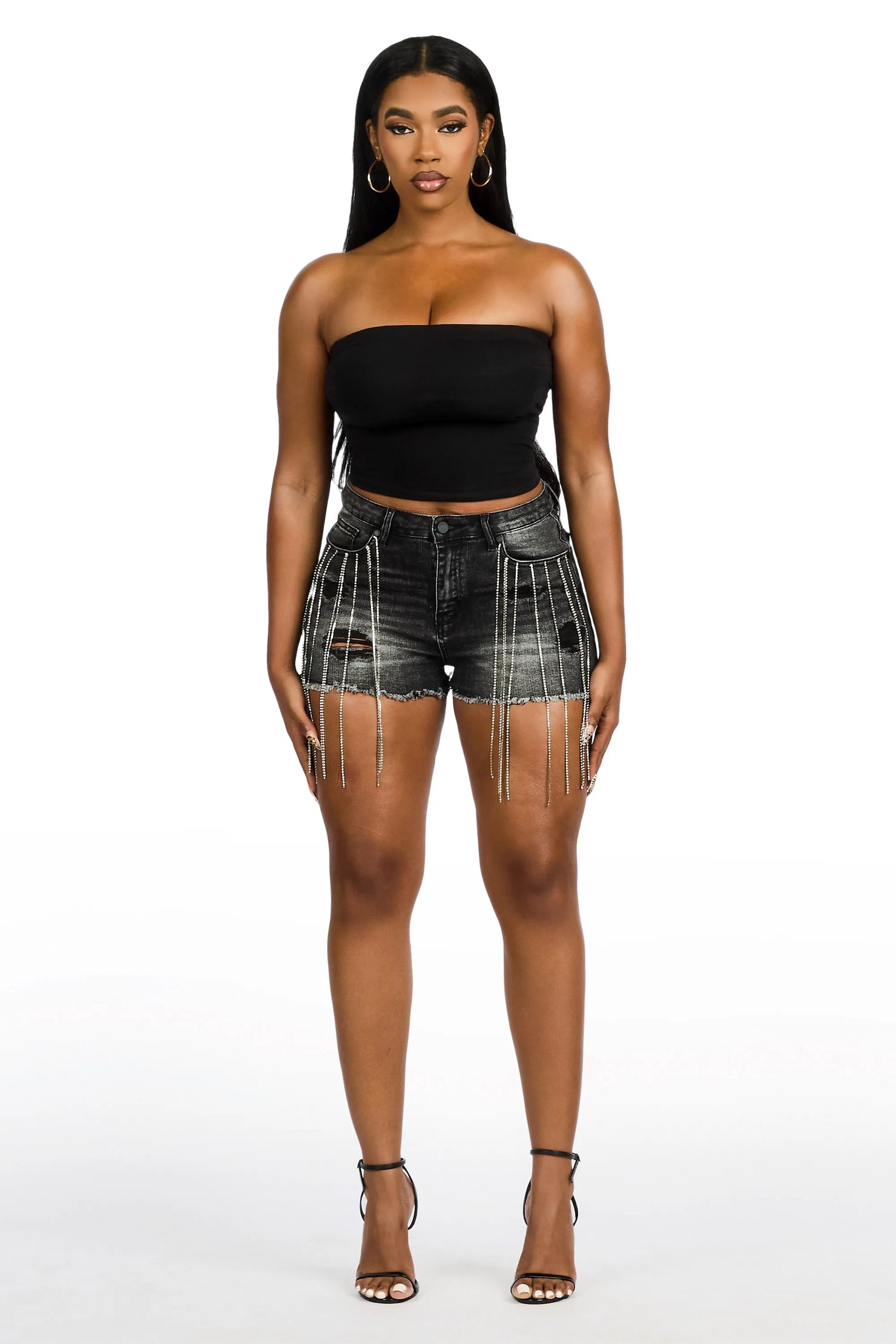 Debrayah Black  Rhinestone Hot Short