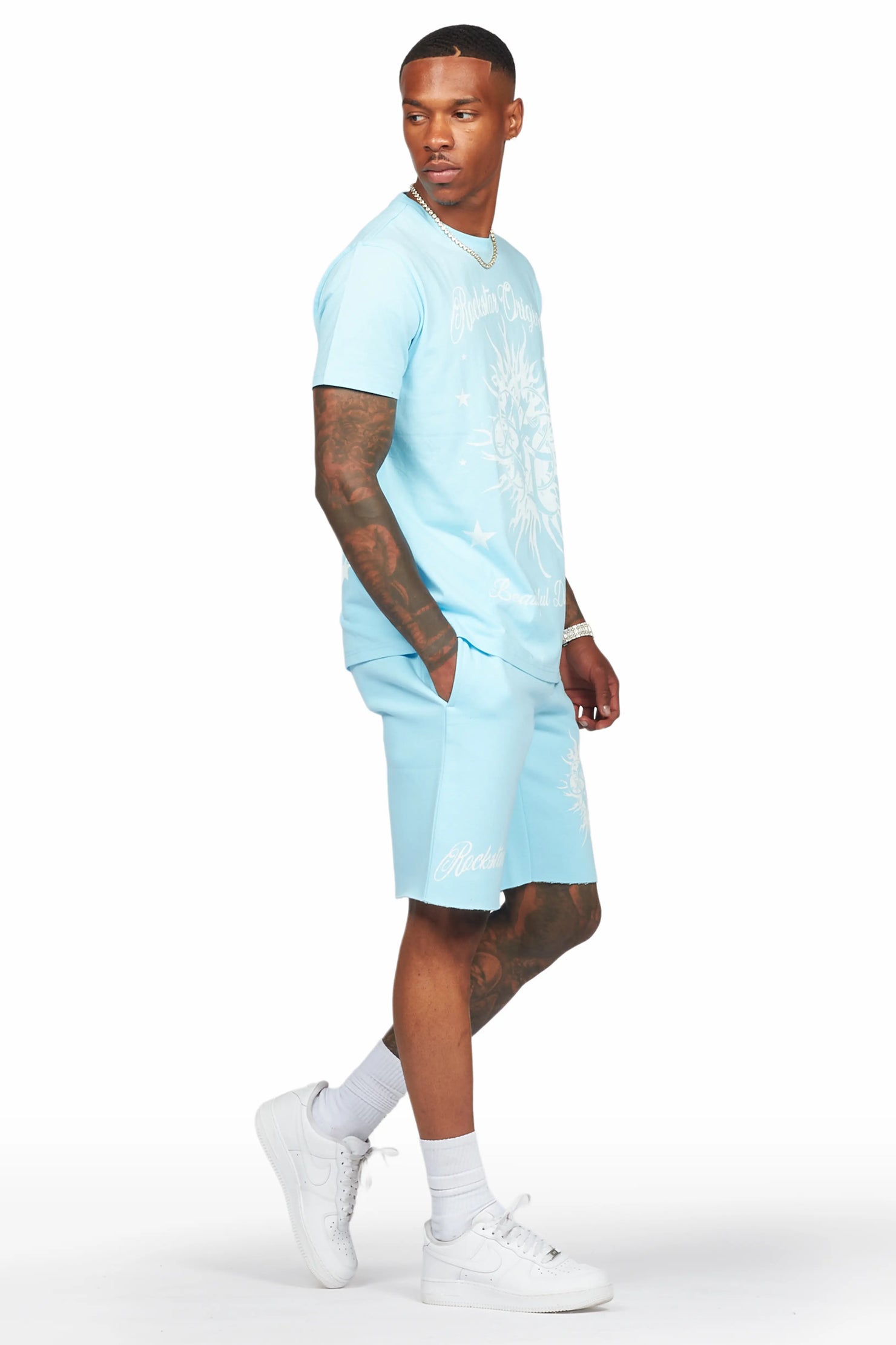 Spiral Baby Blue T-Shirt Short Set