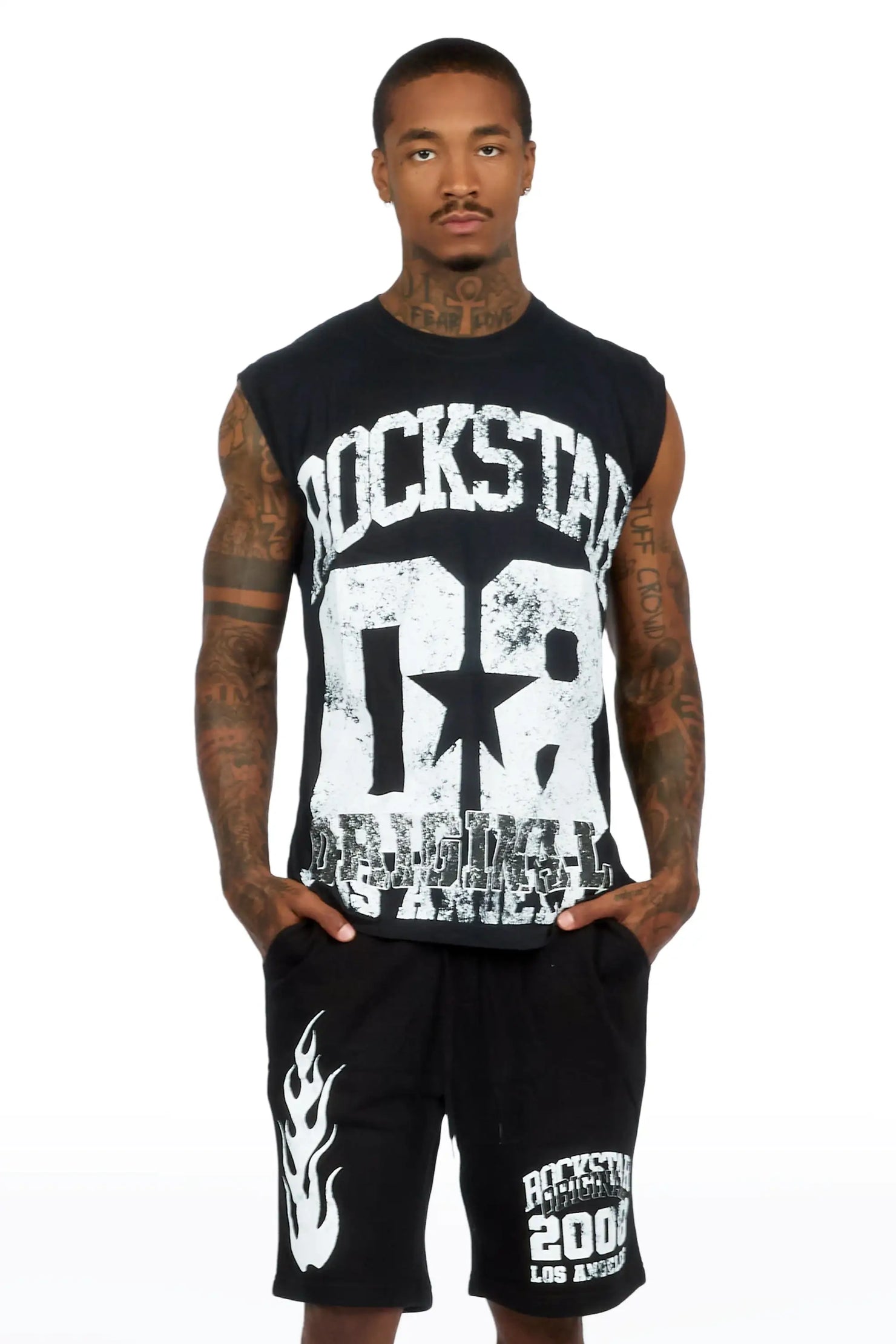 Edel Black Cut Sleeve T-Shirt Short Set