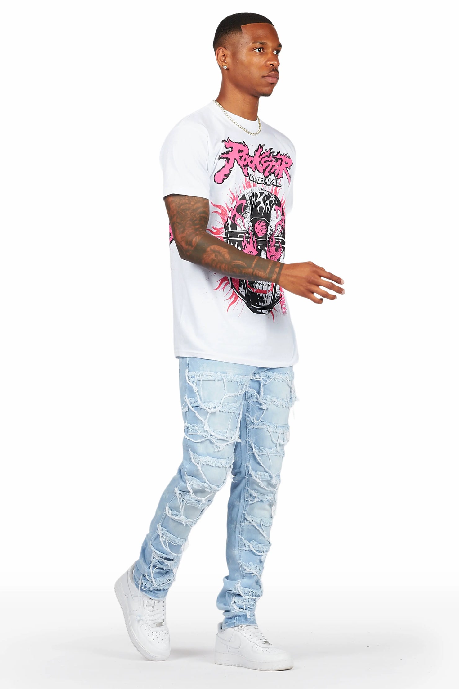 Pasha Light Blue Slim Fit Frayed Jean