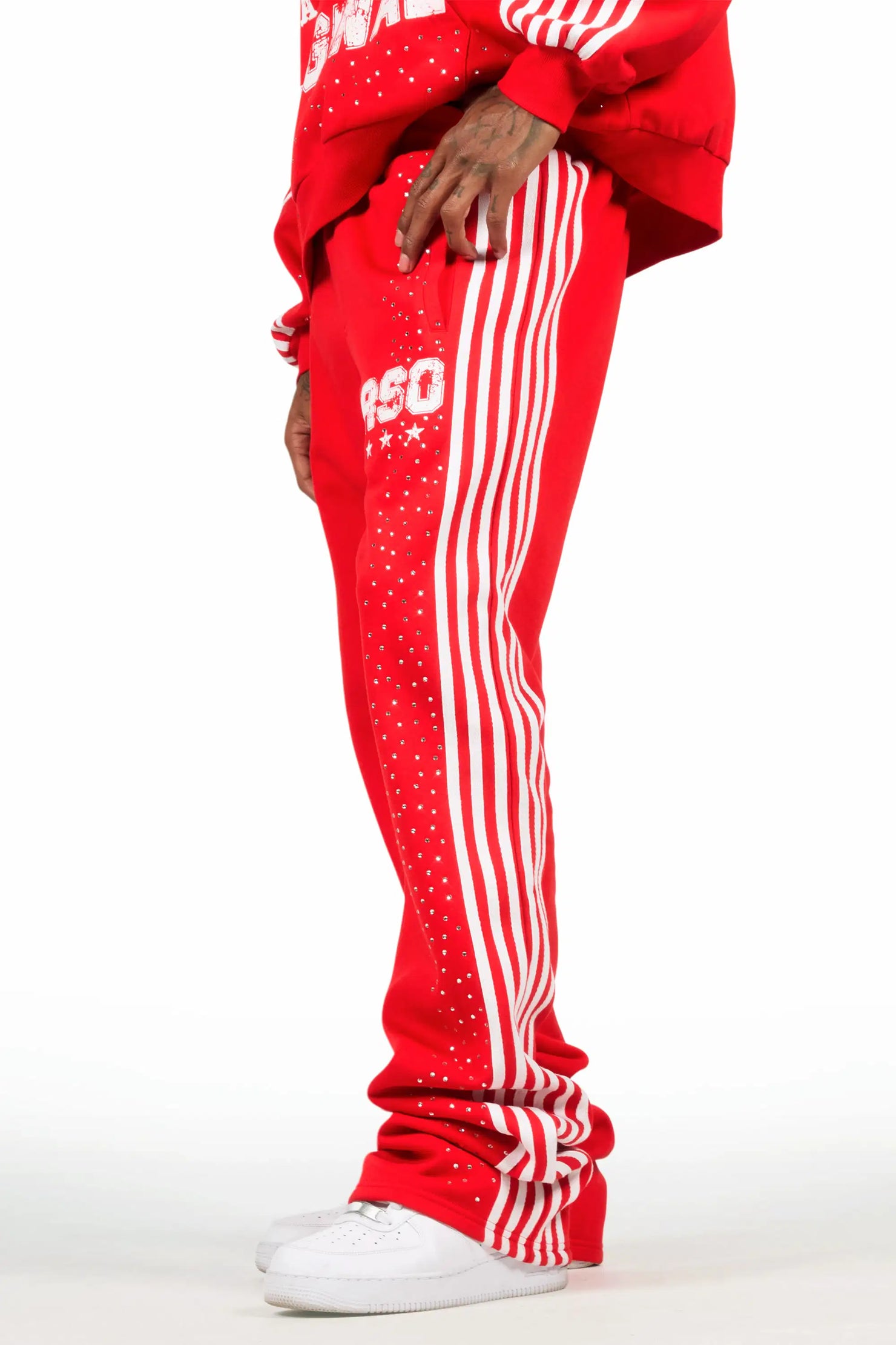 Tylla Red Rhinestone Hoodie/Baggy Pant Track Set
