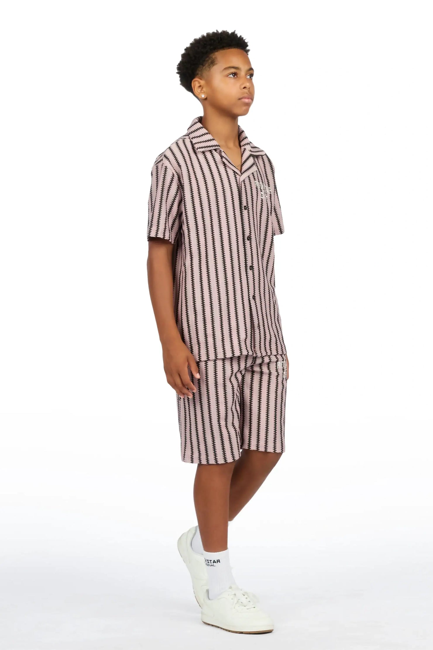 Boys Gerald Light Pink/Black Button Down Shirt/Short Set