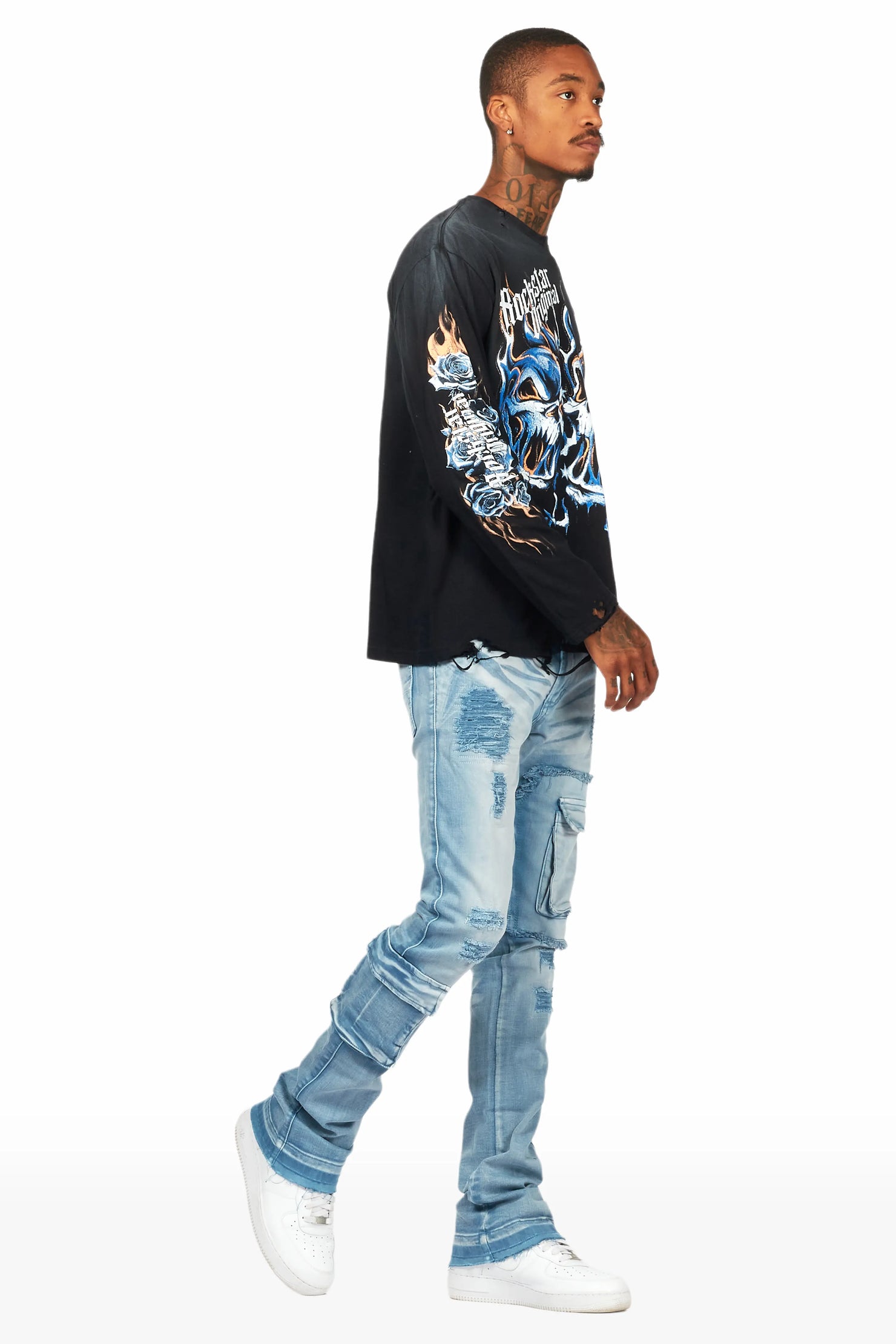 Zaxton Blue Stacked Flare Jean