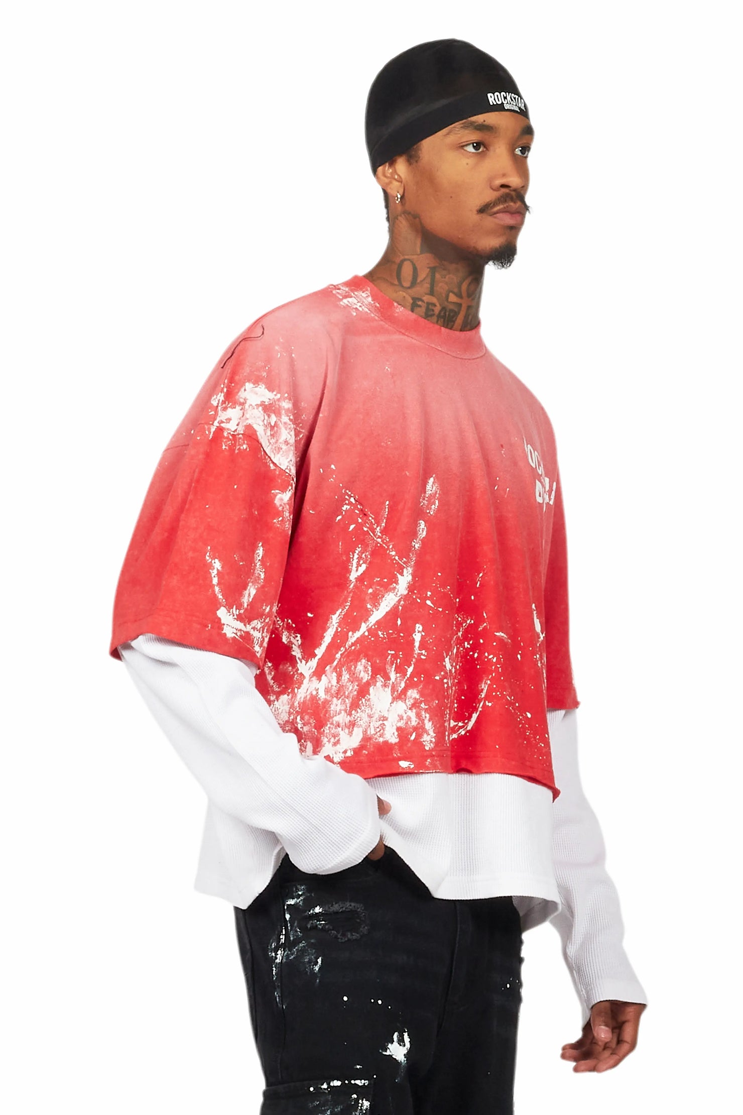 Paley Vintage Red Thermal Double Layer Boxy Crop T-Shirt