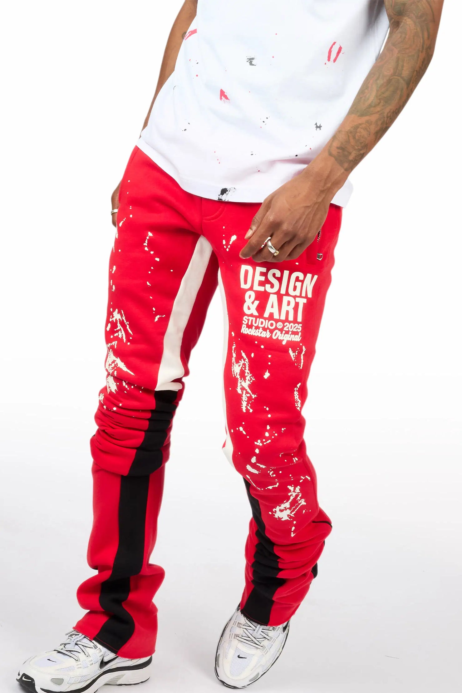 Damone White/Red T-Shirt/Super Stacked Track Set