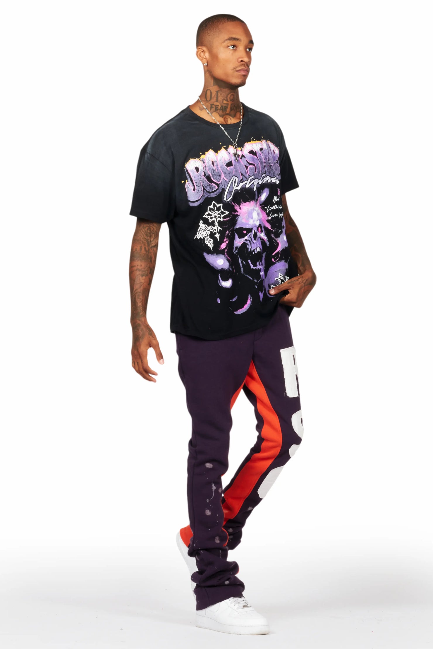 Uko Purple Patchwork Stacked Flare Track Pant