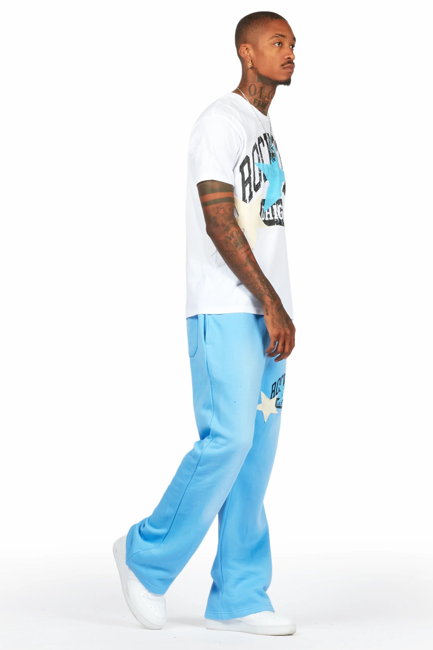 Mallor White/Blue T-Shirt/Stacked Track Set