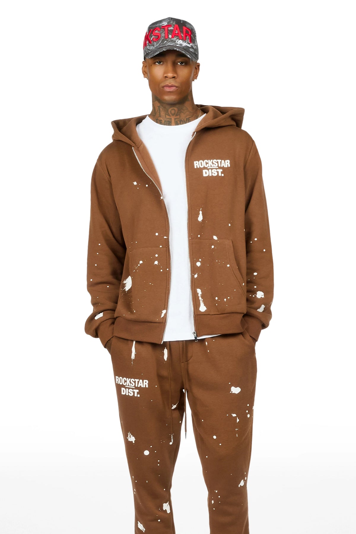Zip Up Brown Raffer Hoodie/Stacked Track Set