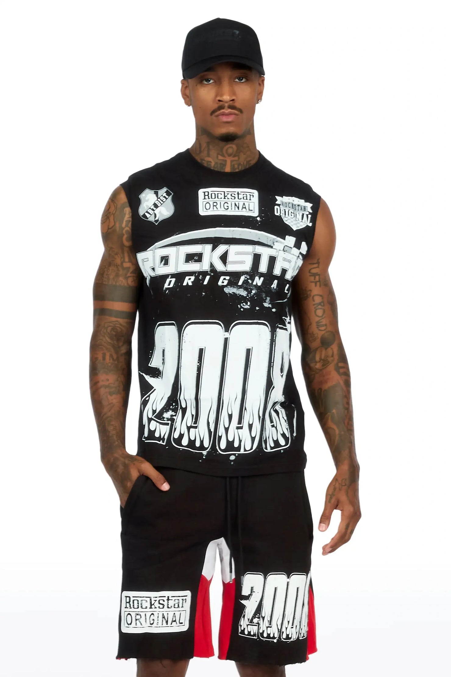 Amos Black Relaxed Cut Sleeve T-Shirt/Short Set