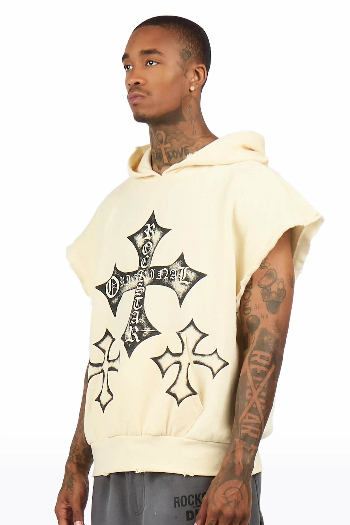 Marzion Sand/Black Cut Sleeve Hoodie