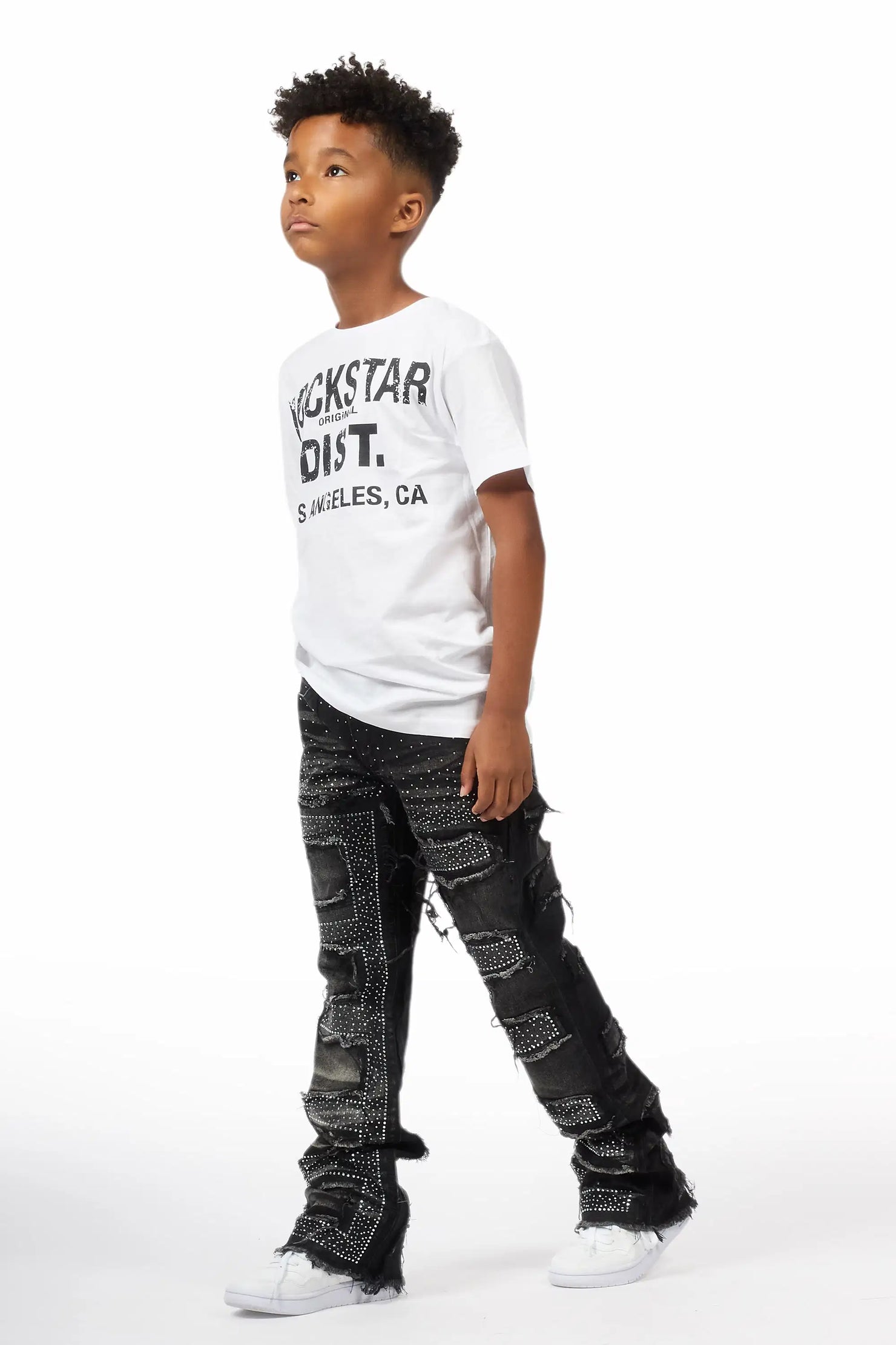 Boys Shake Dark Grey Rhinestone Stacked Flare Jean