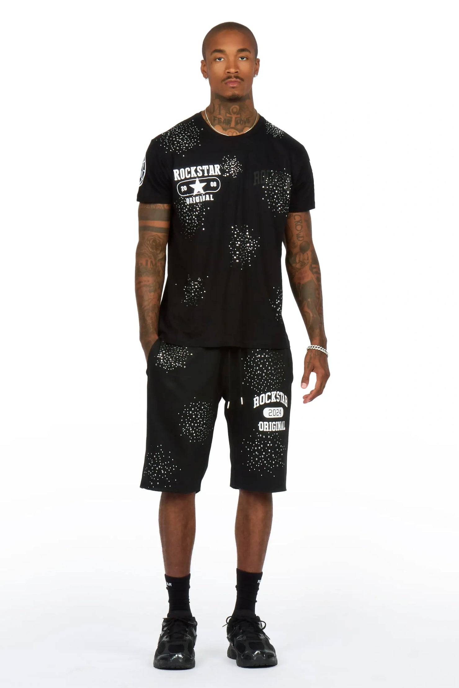 Gutta 2.0 Black/Black Rhinestone T-Shirt/Short Set