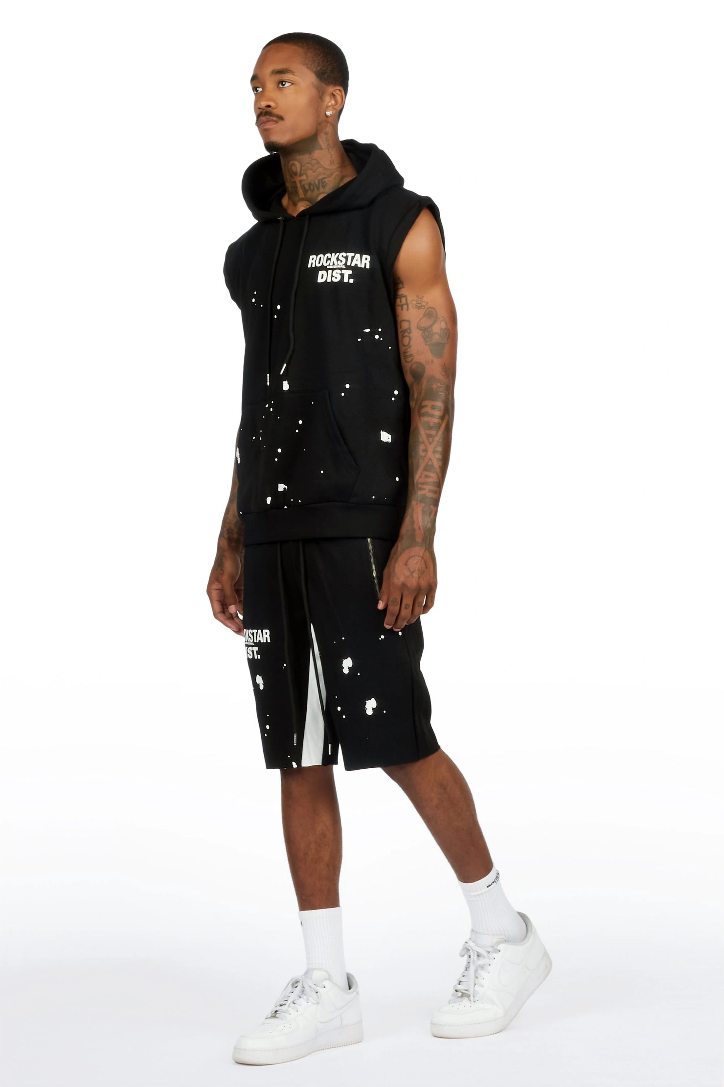 Raffer 3.0 Black Cut Off Sleeve Hoodie Short Set