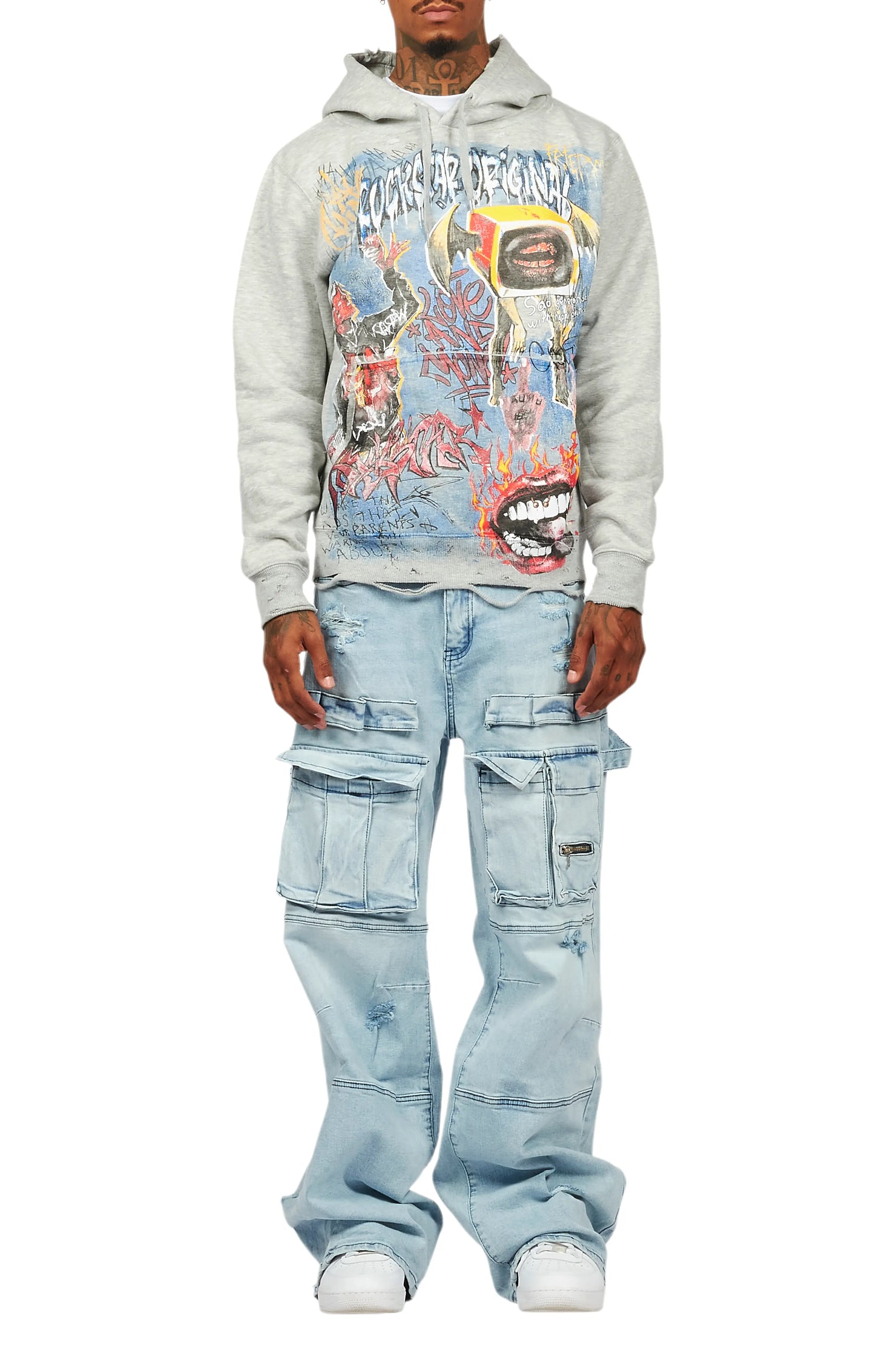 Yooz Heather Grey Hoodie & Burain Baggy Fit Jean Bundle
